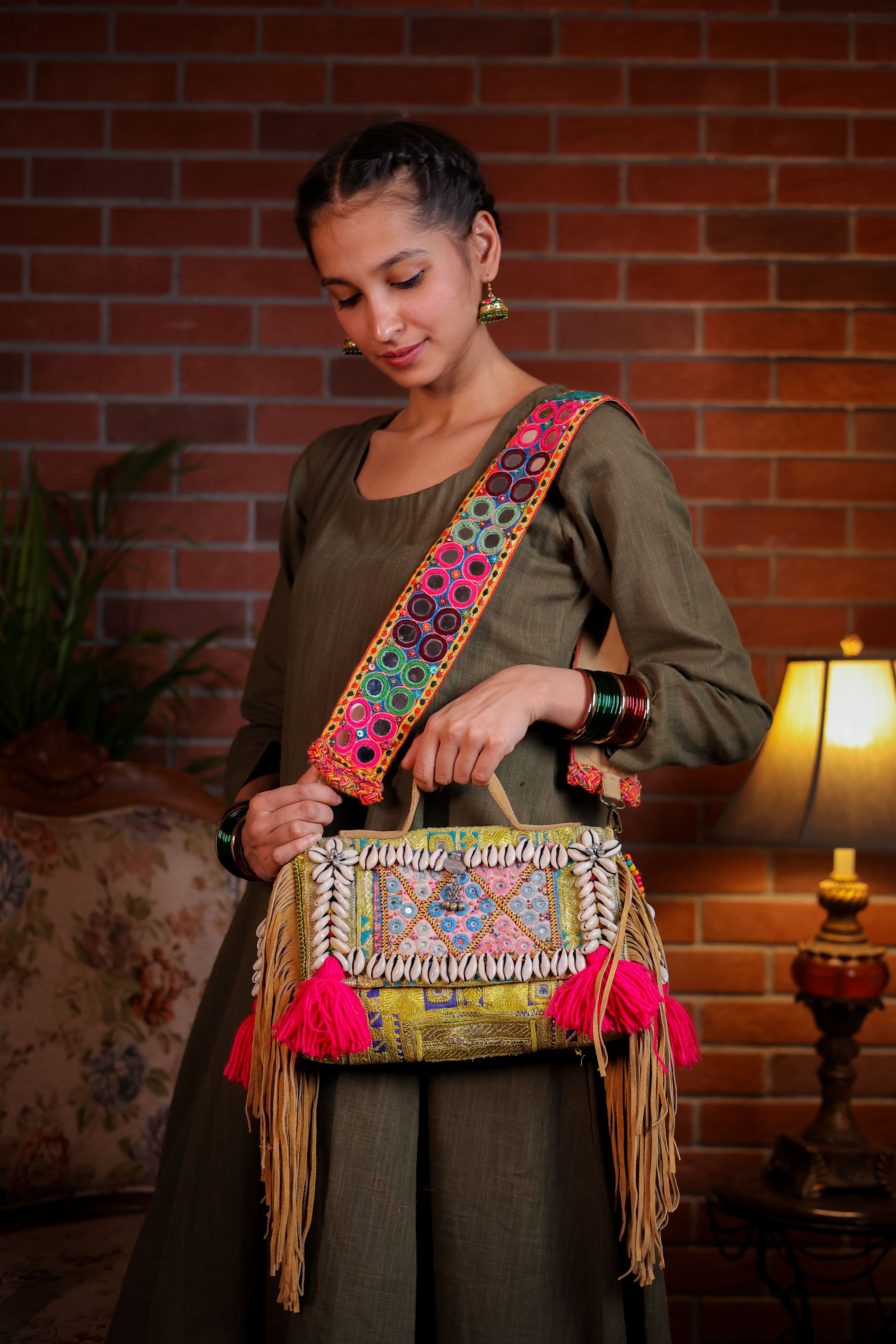 Adaa - Afghan Zari Mirror Strap Bag