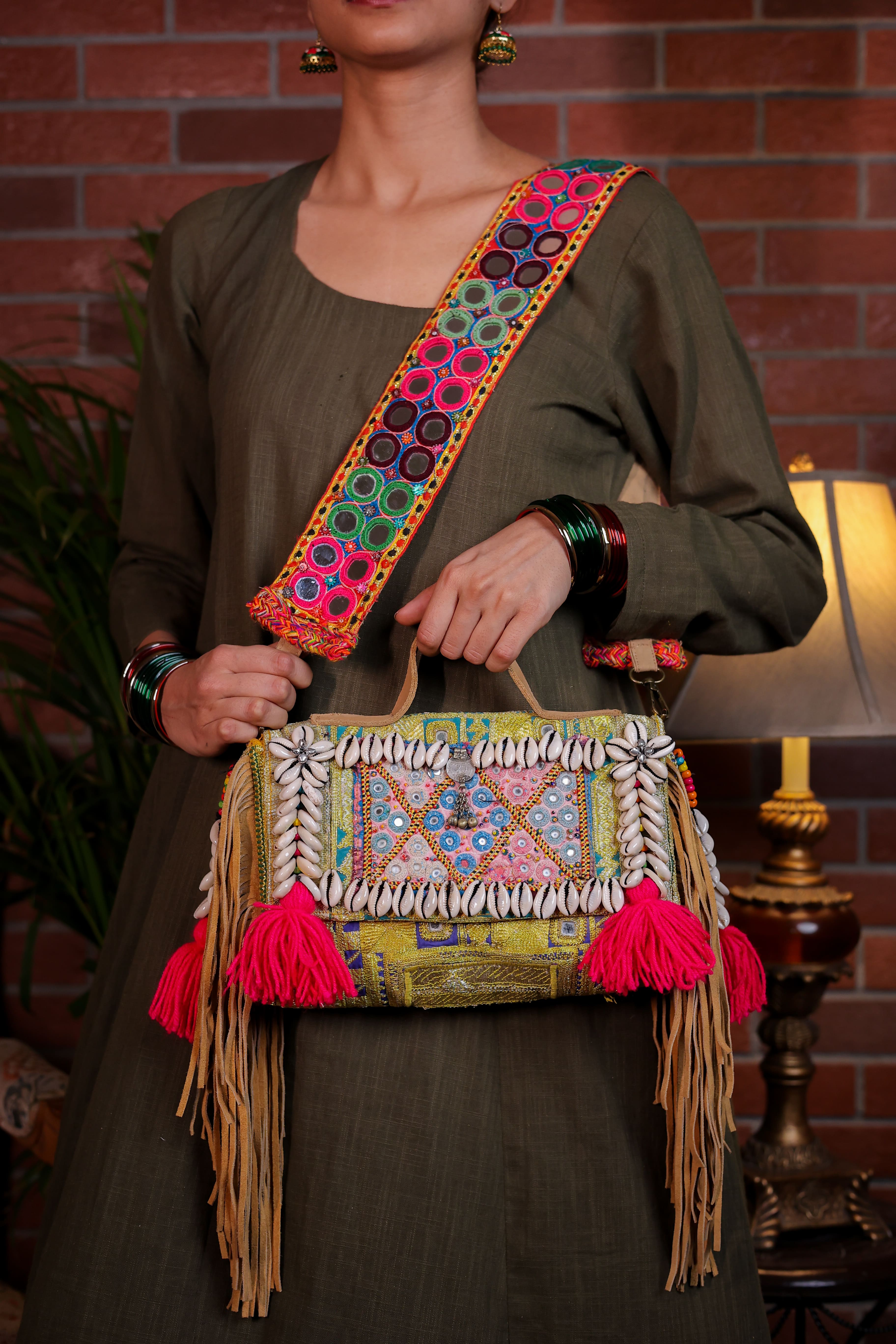 Adaa - Afghan Zari Mirror Strap Bag