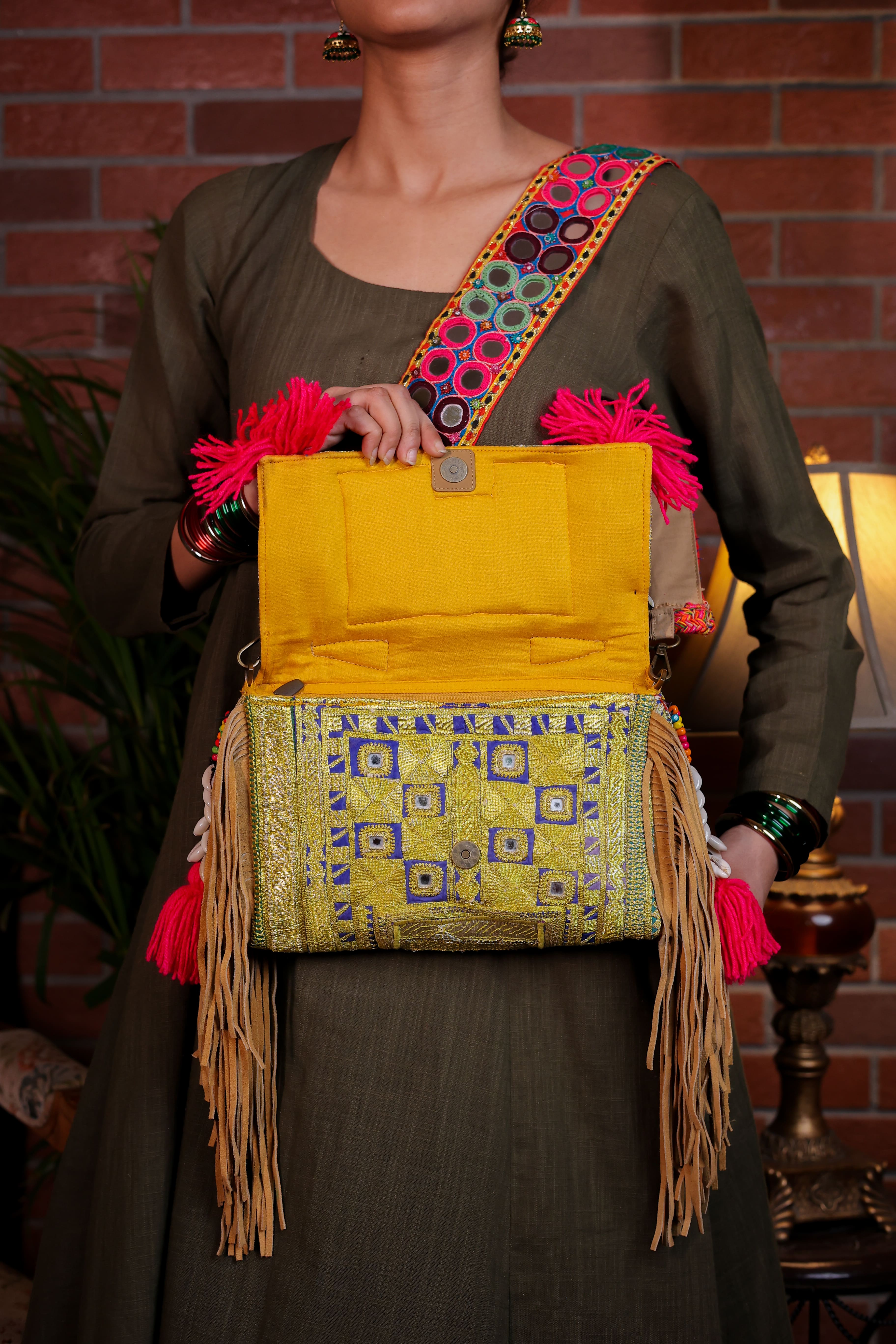 Adaa - Afghan Zari Mirror Strap Bag