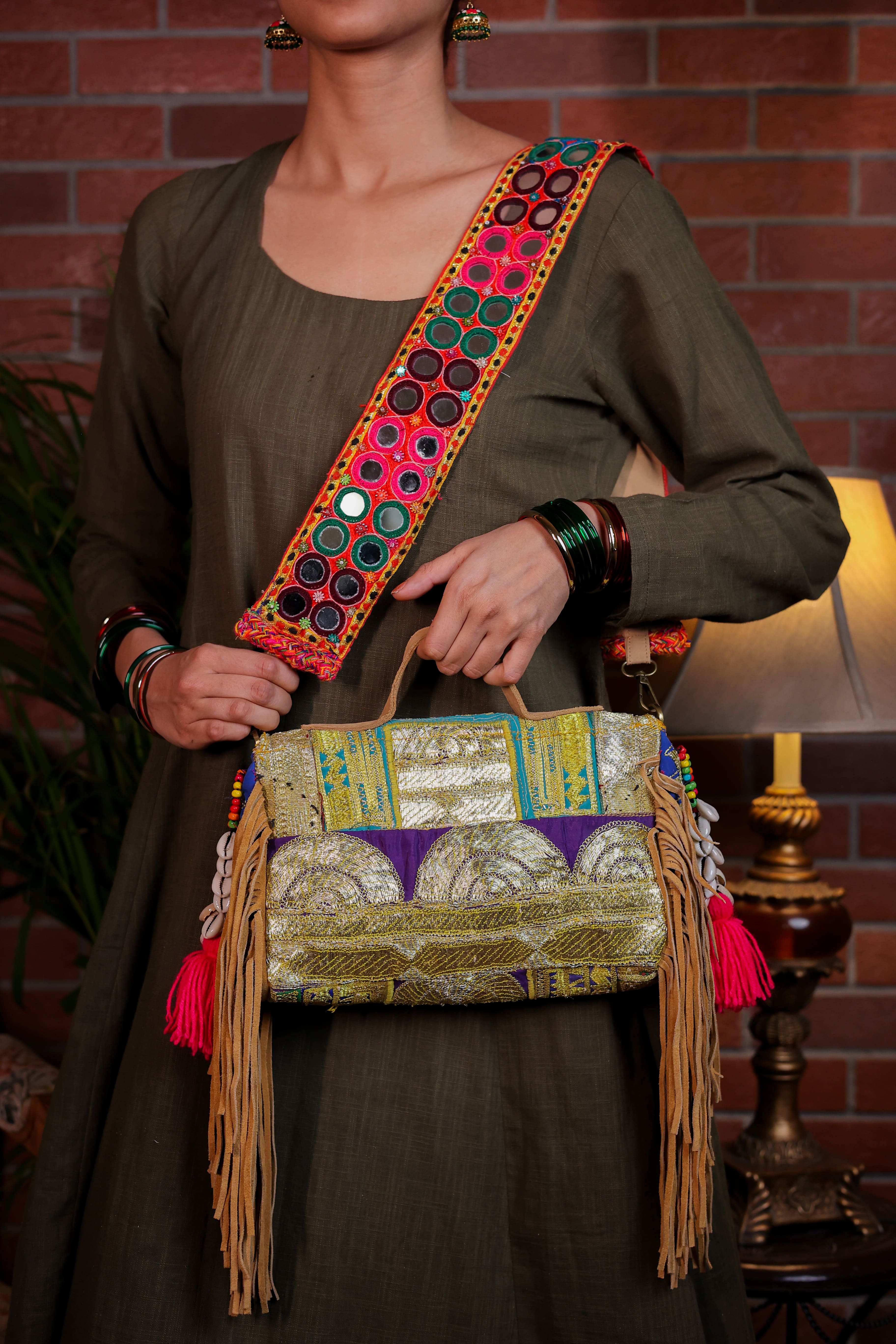 Adaa - Afghan Zari Mirror Strap Bag
