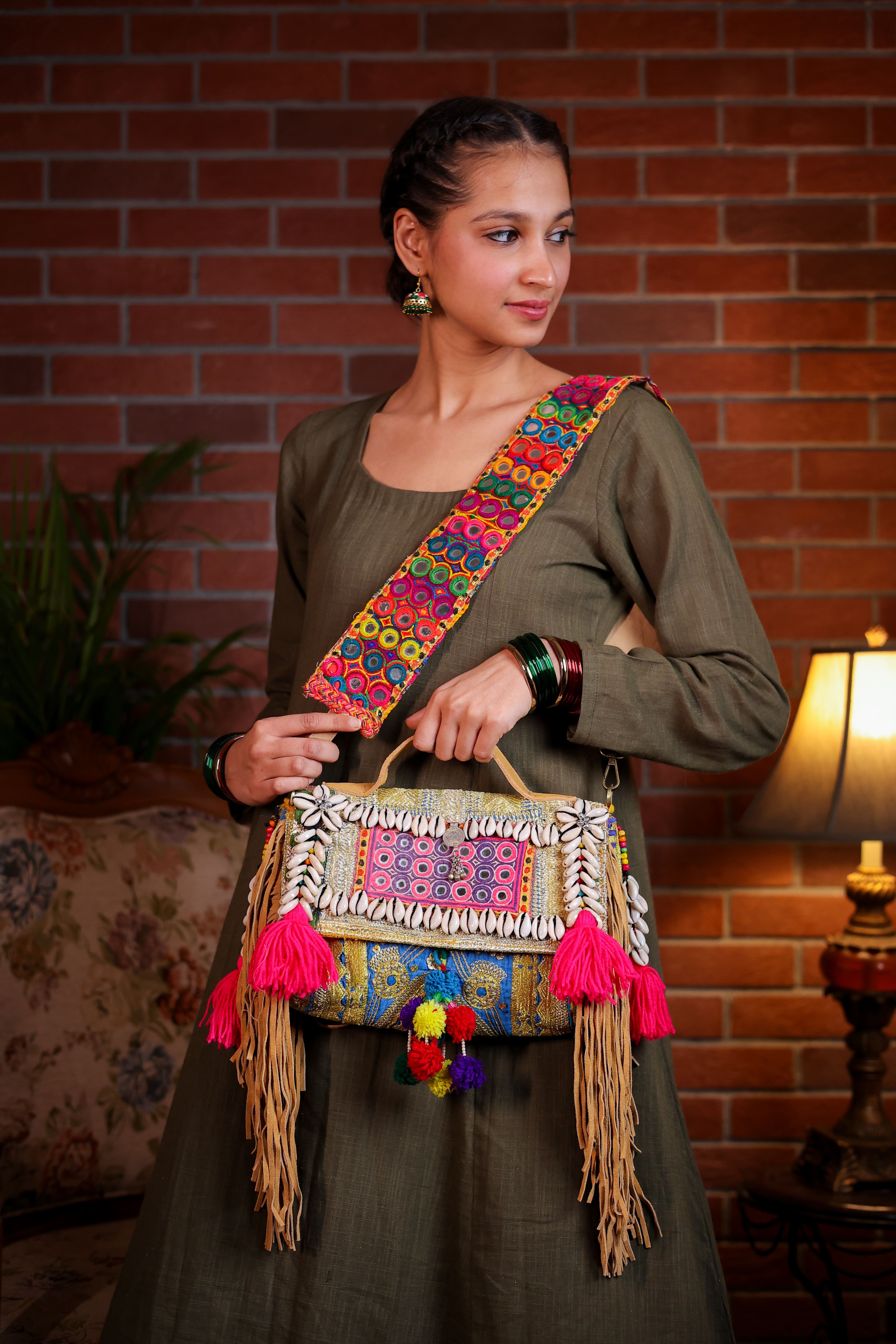 Nakhreli - Afghan Zari Mirror Strap Bag