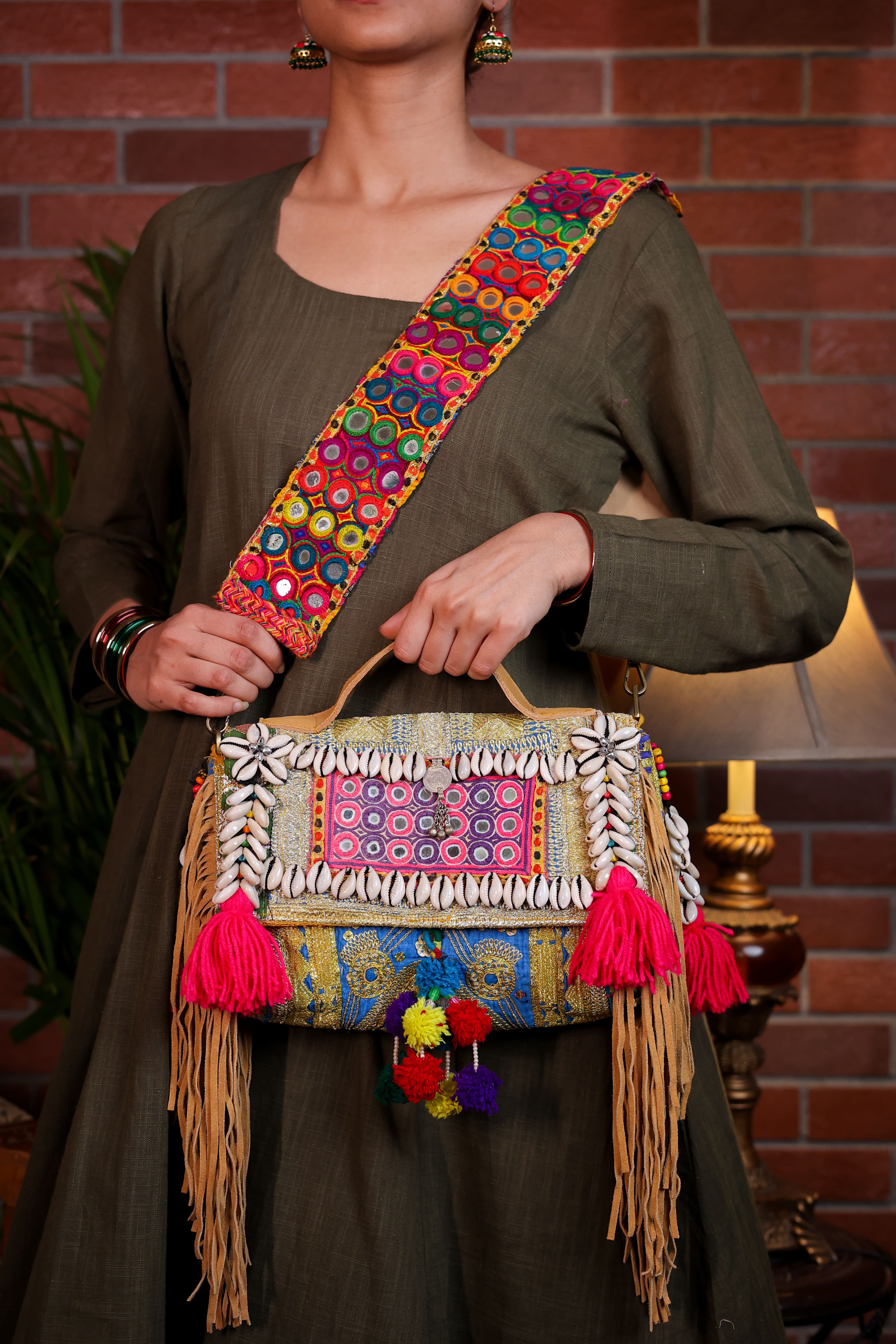 Nakhreli - Afghan Zari Mirror Strap Bag