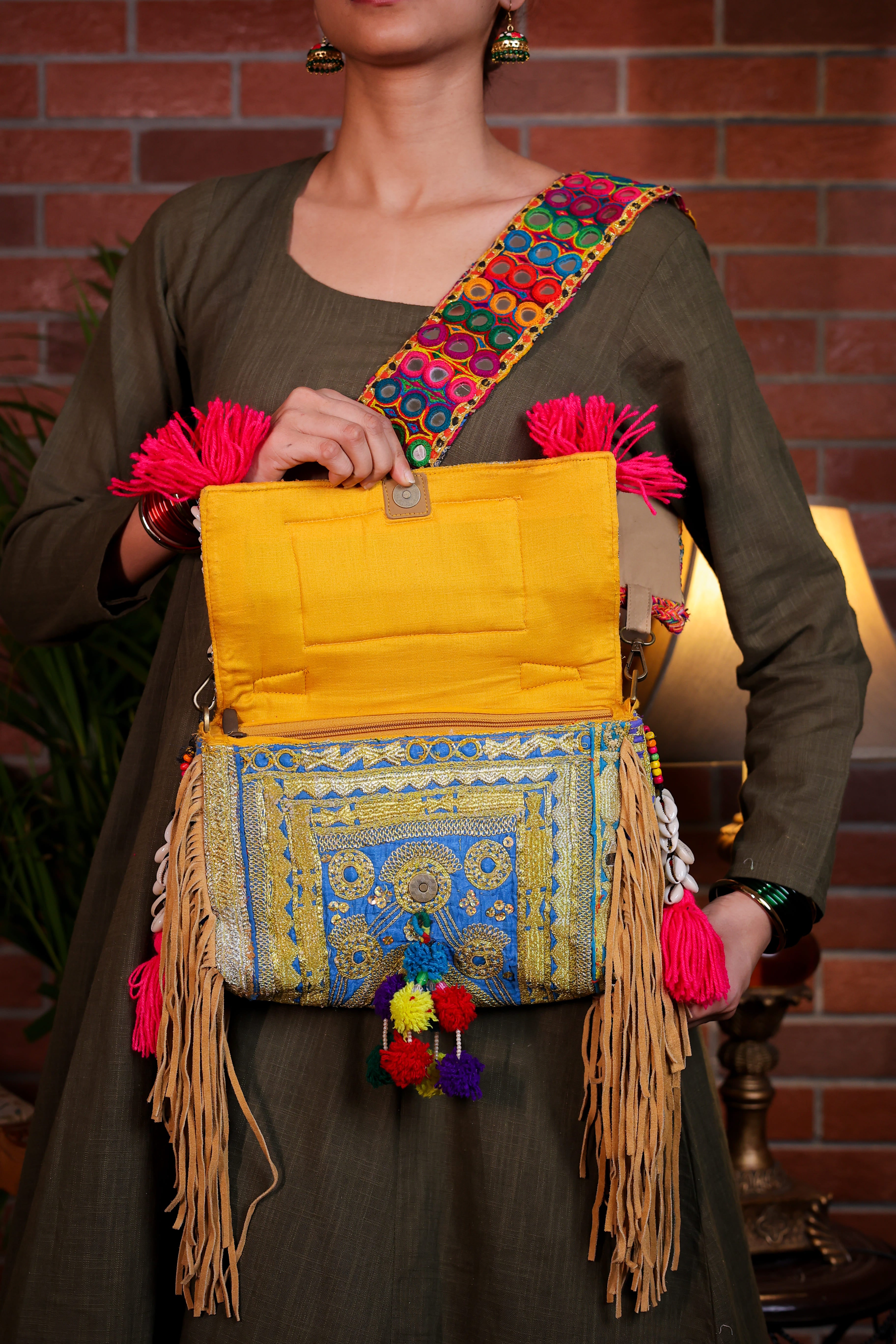 Nakhreli - Afghan Zari Mirror Strap Bag