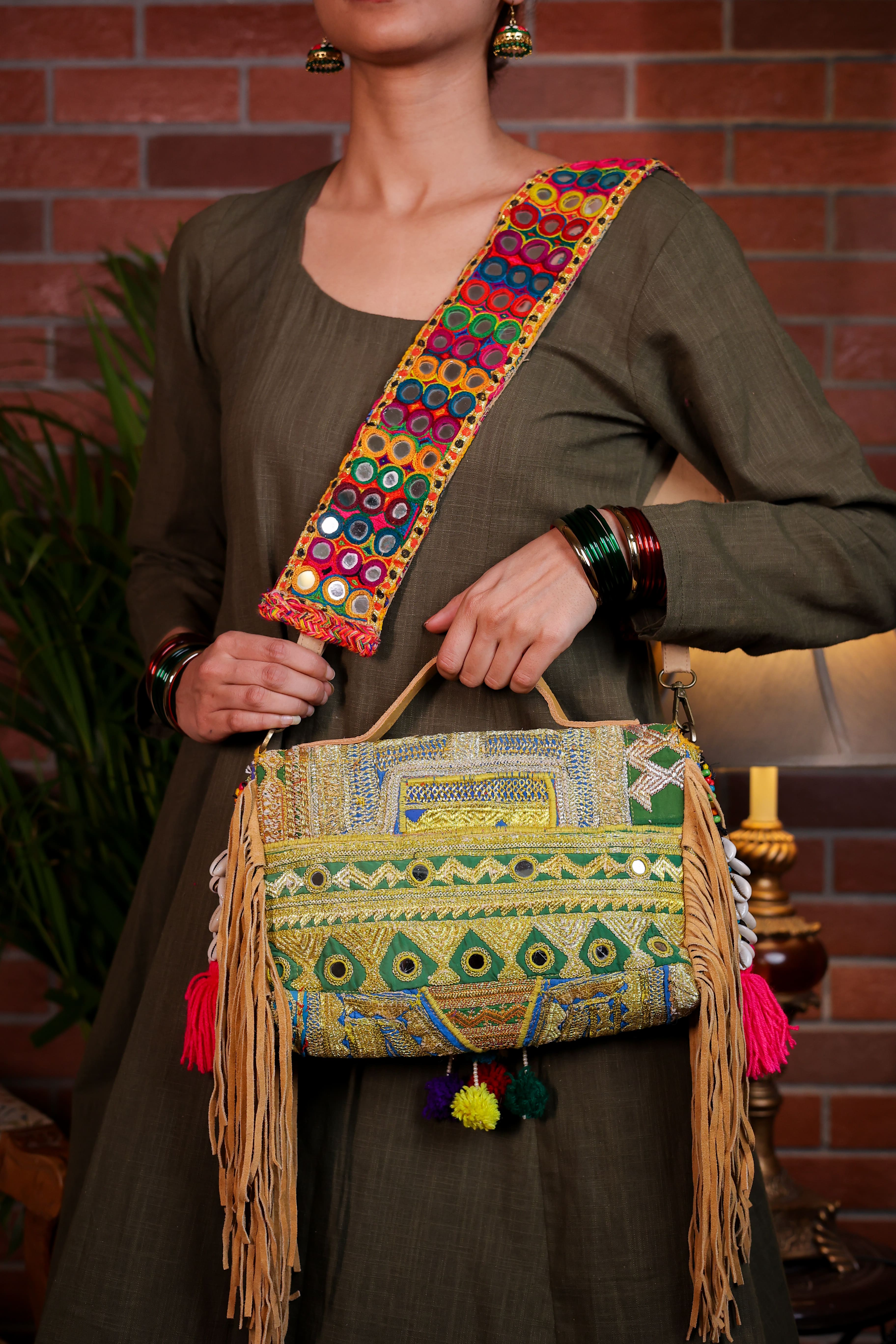 Nakhreli - Afghan Zari Mirror Strap Bag