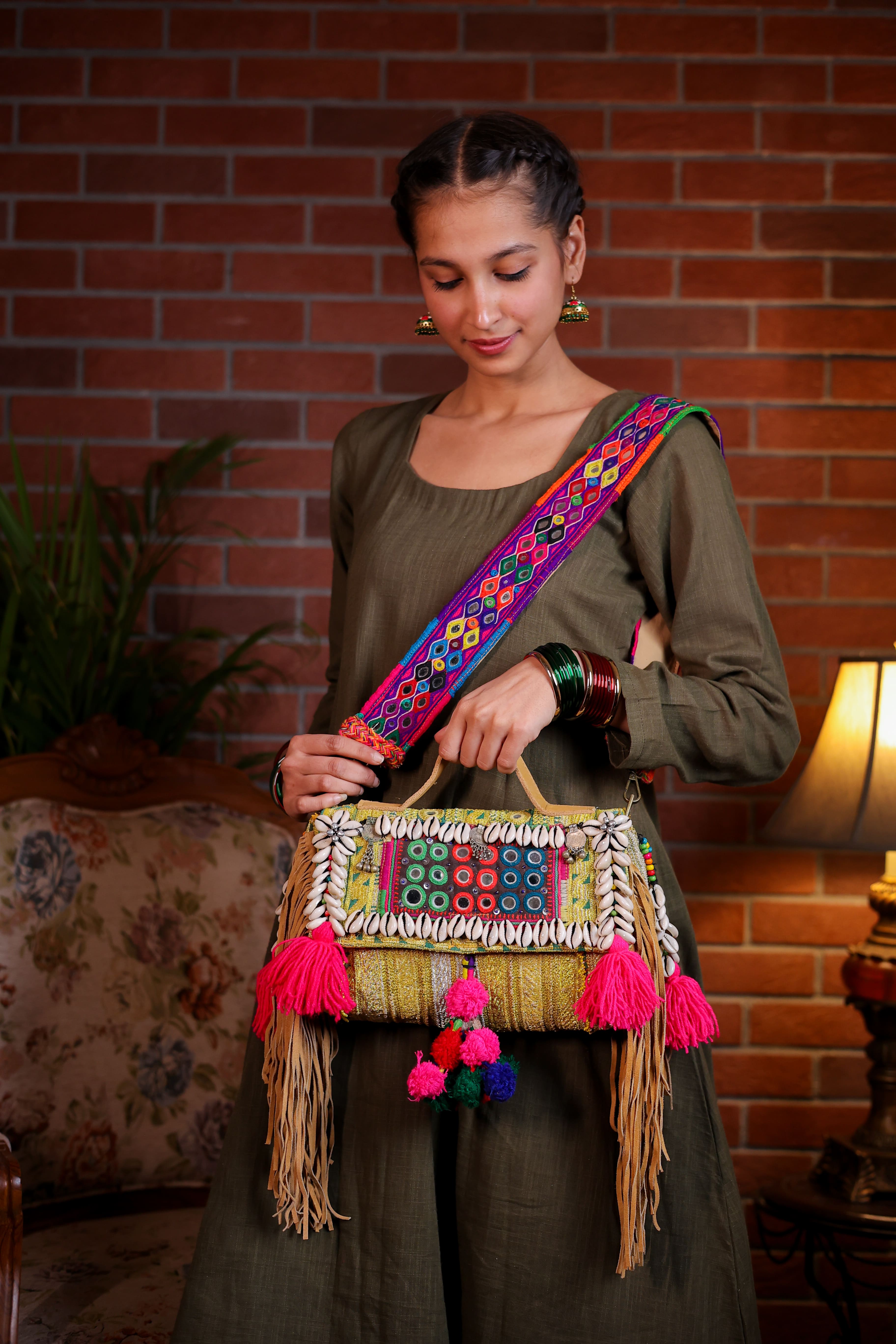 Pankhudi - Afghan Zari Mirror Strap Bag