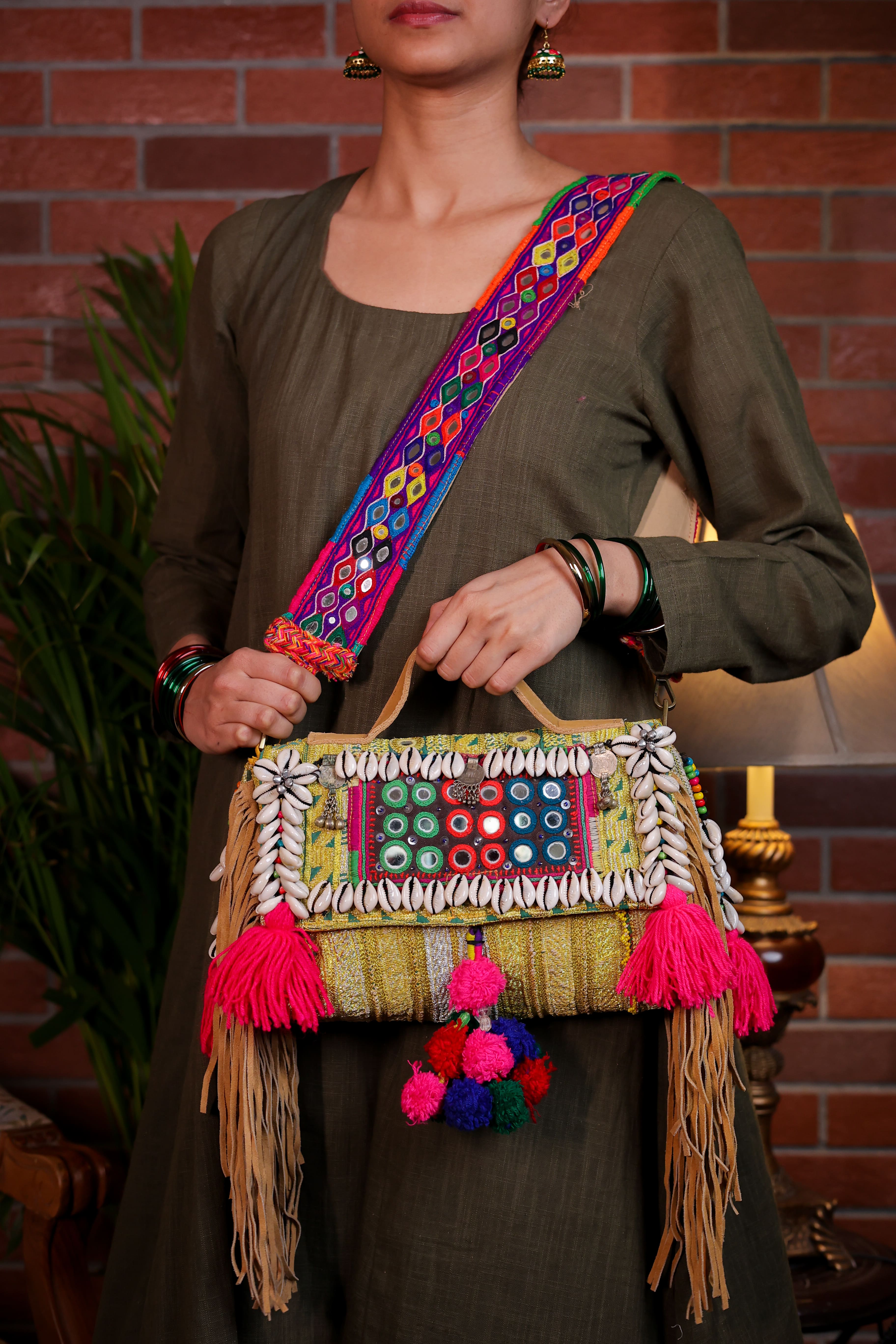 Pankhudi - Afghan Zari Mirror Strap Bag