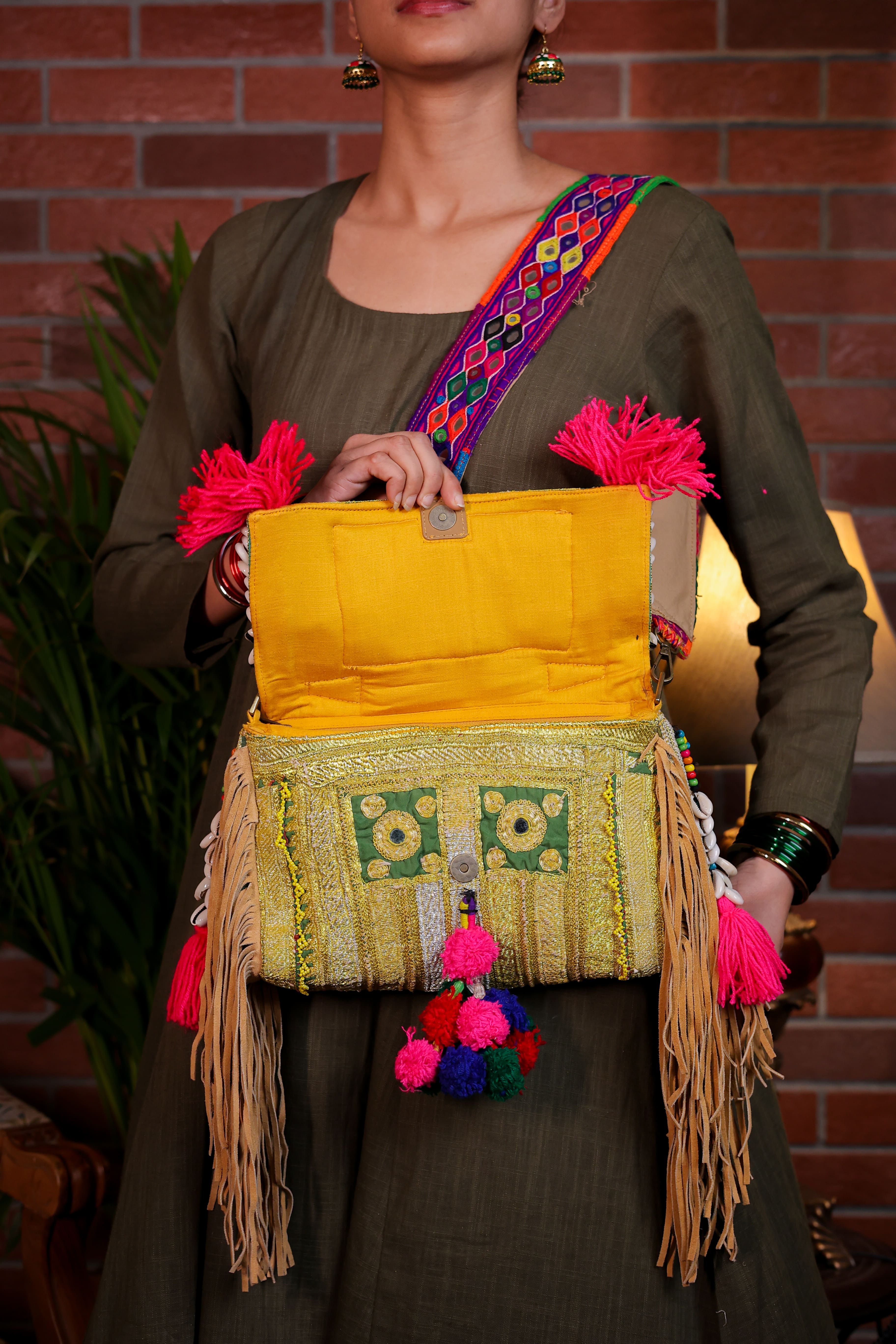 Pankhudi - Afghan Zari Mirror Strap Bag