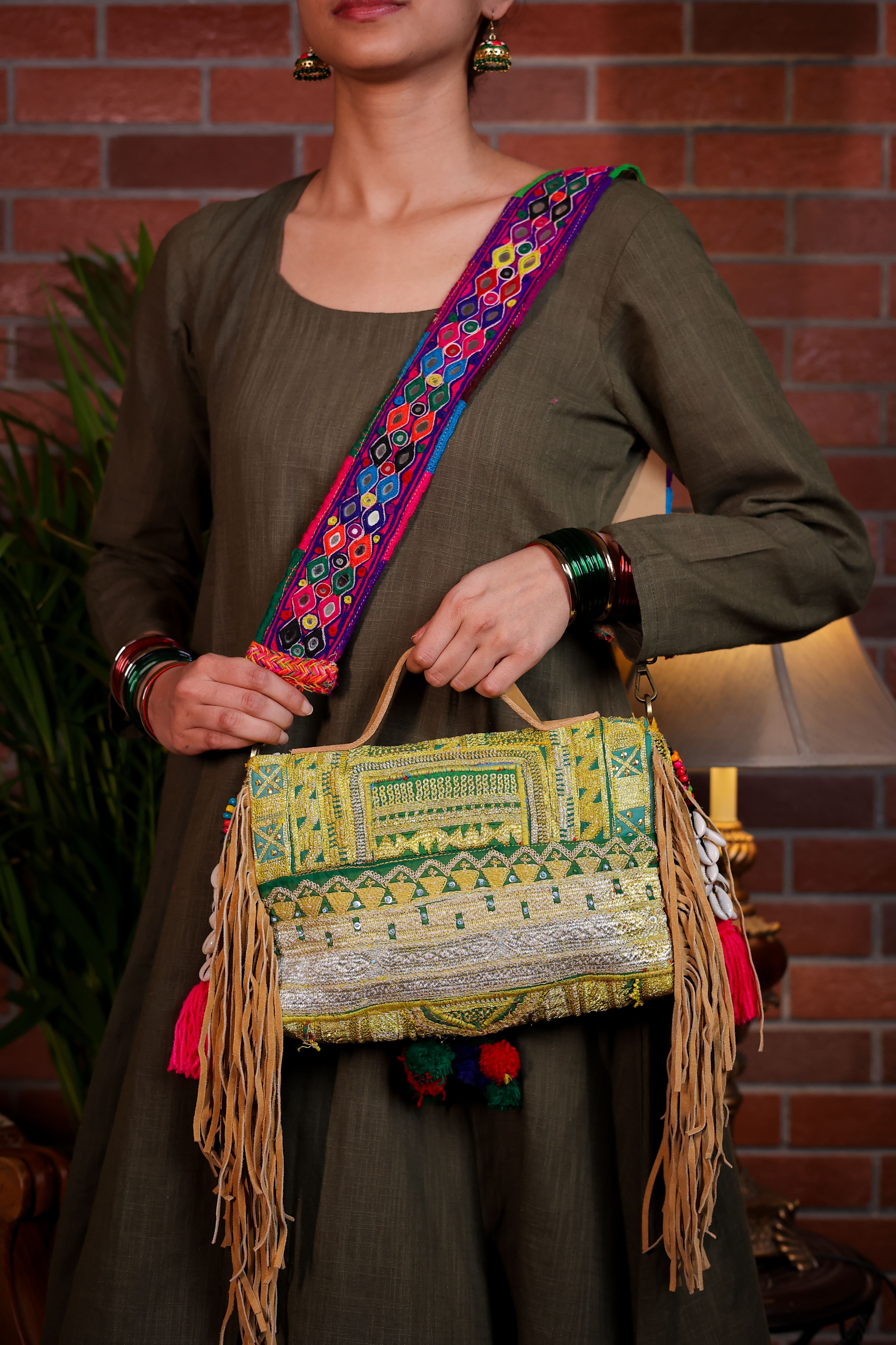 Pankhudi - Afghan Zari Mirror Strap Bag