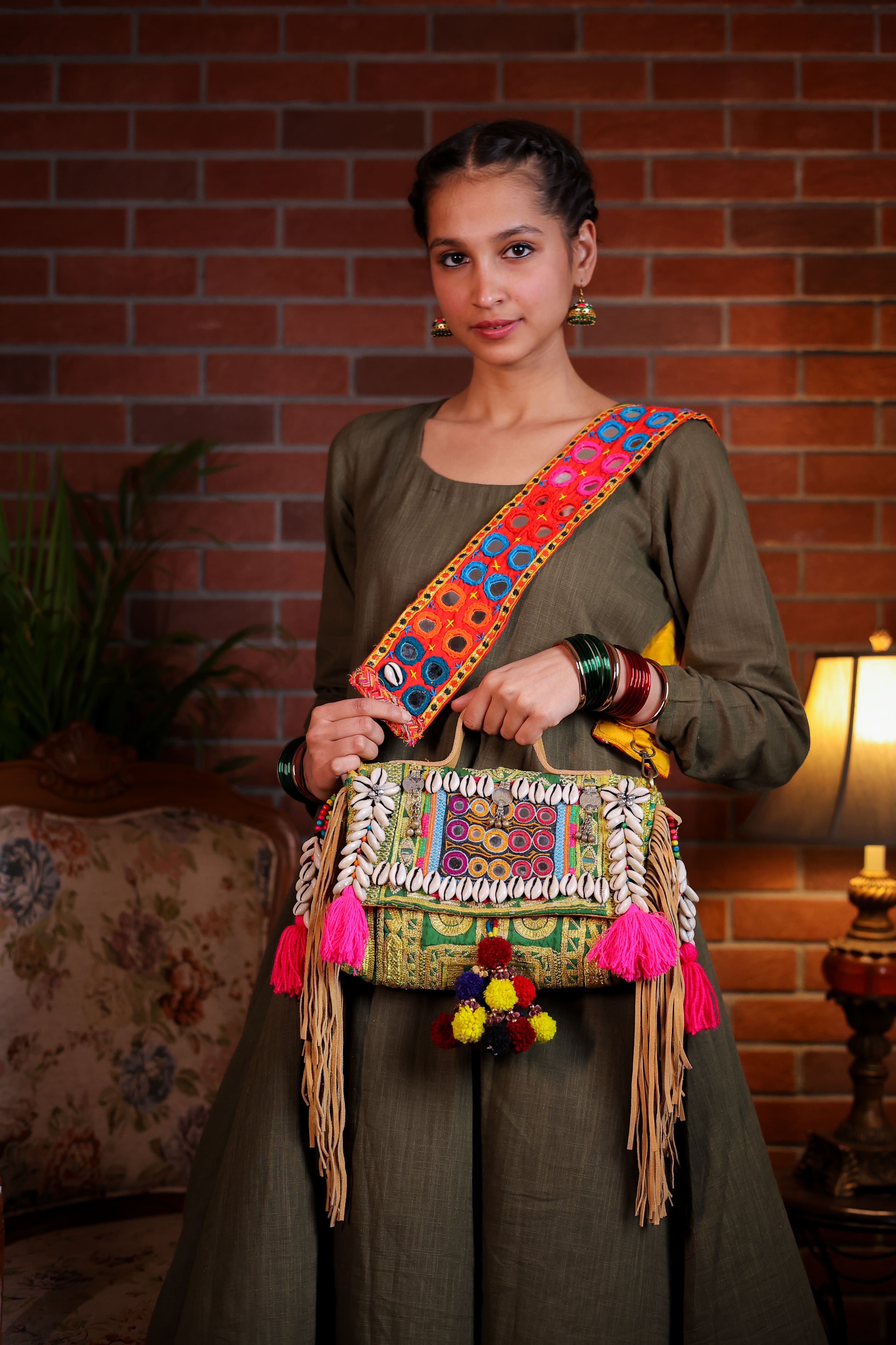 Najma - Afghan Zari Mirror Strap Bag