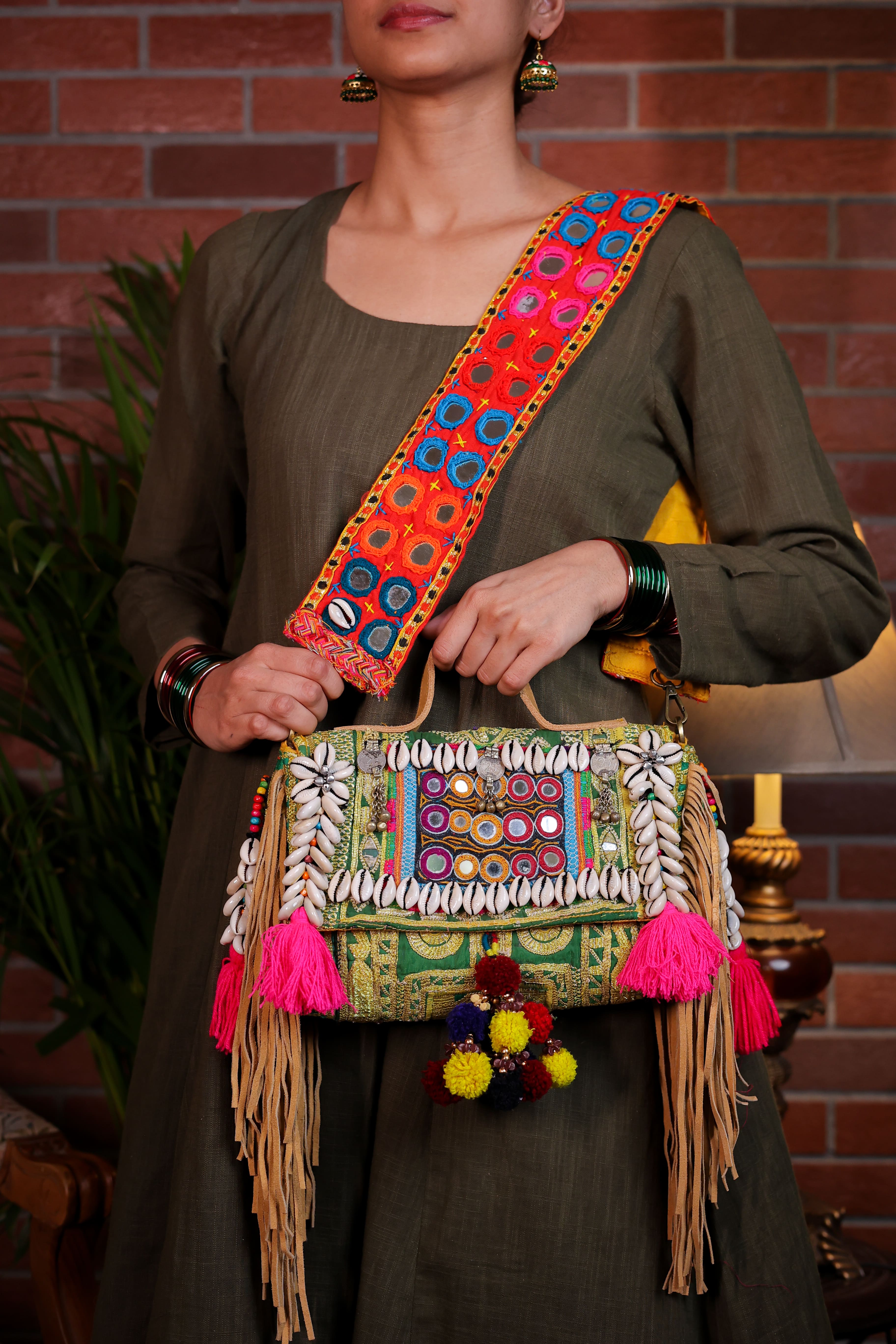 Najma - Afghan Zari Mirror Strap Bag
