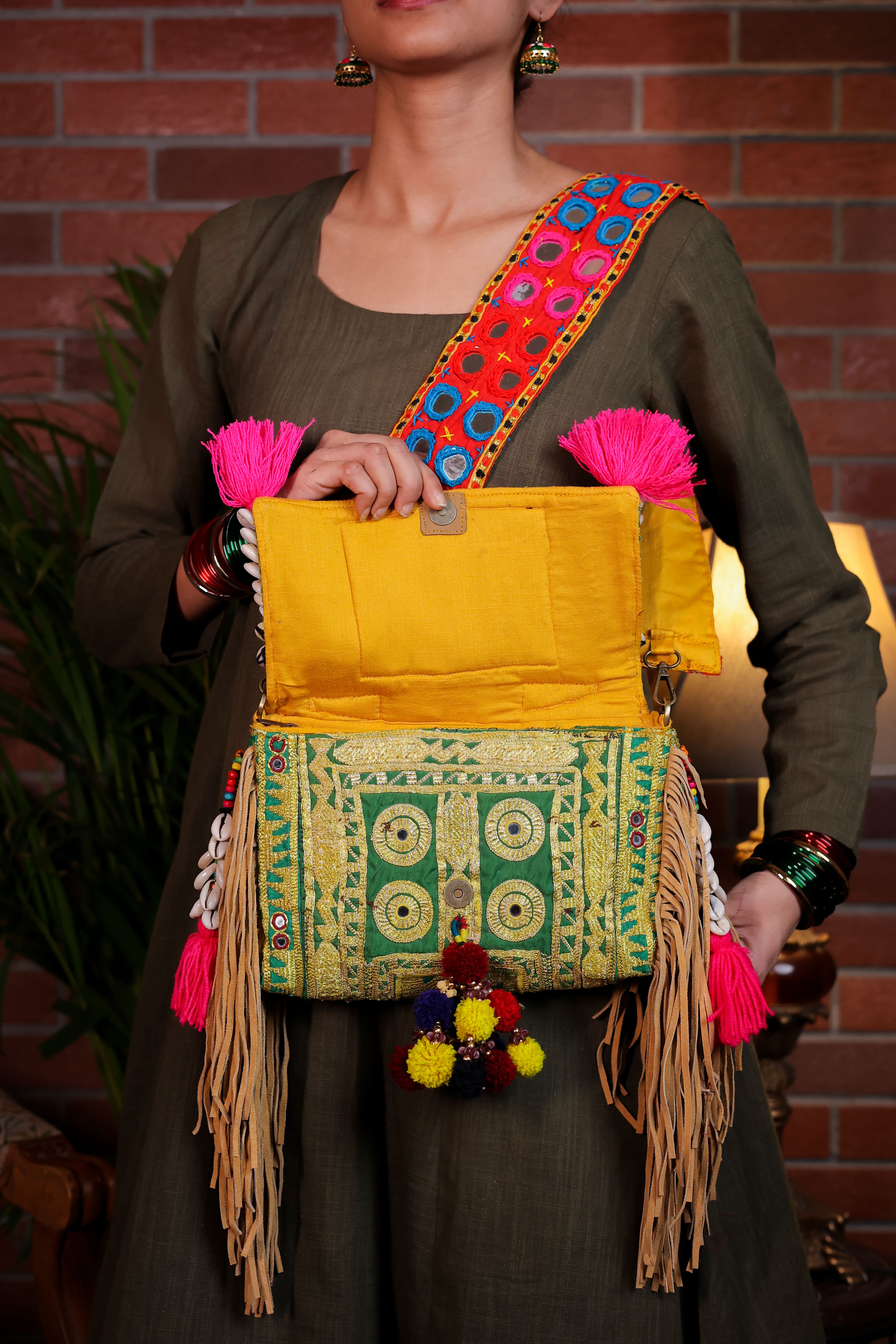 Najma - Afghan Zari Mirror Strap Bag