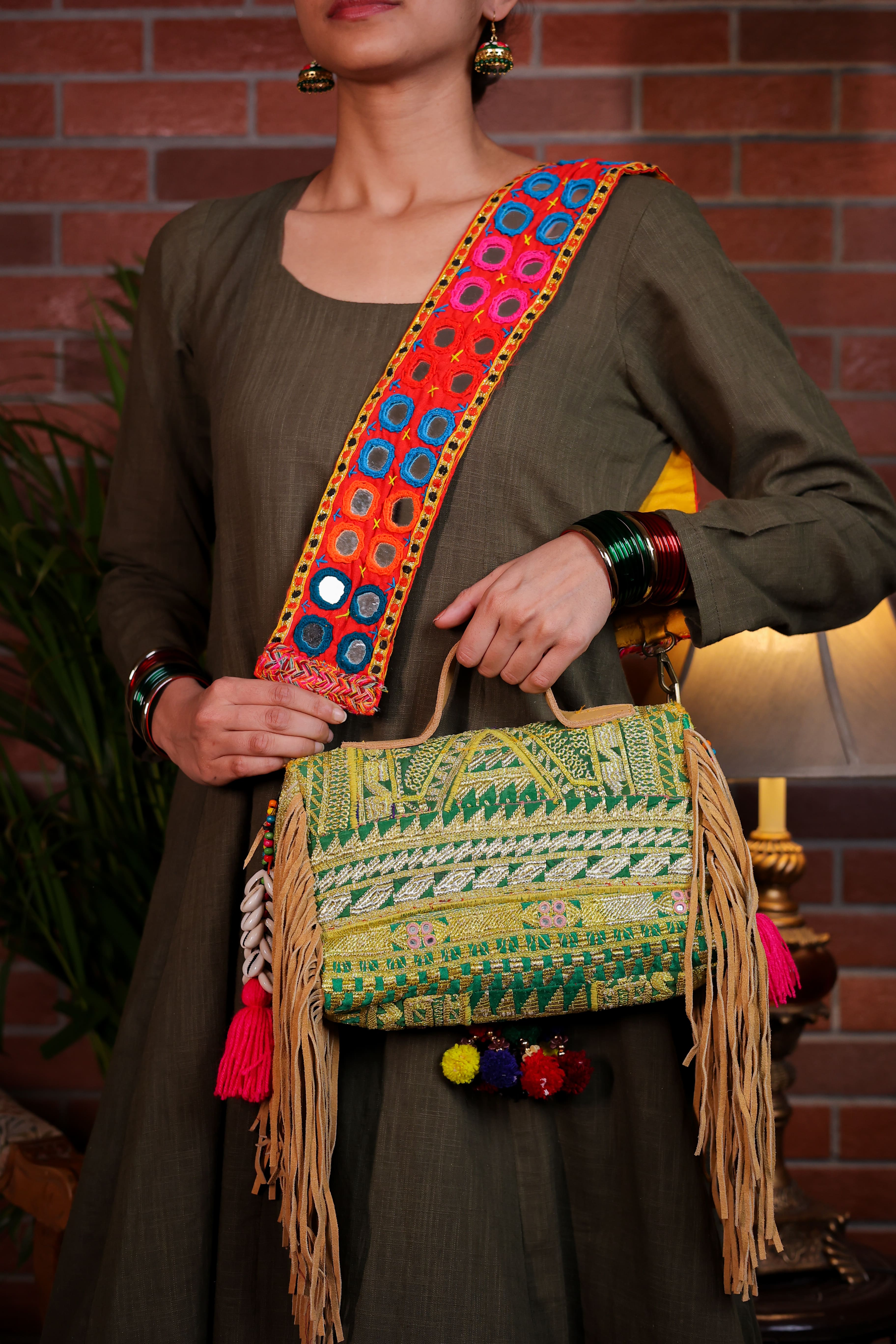 Najma - Afghan Zari Mirror Strap Bag