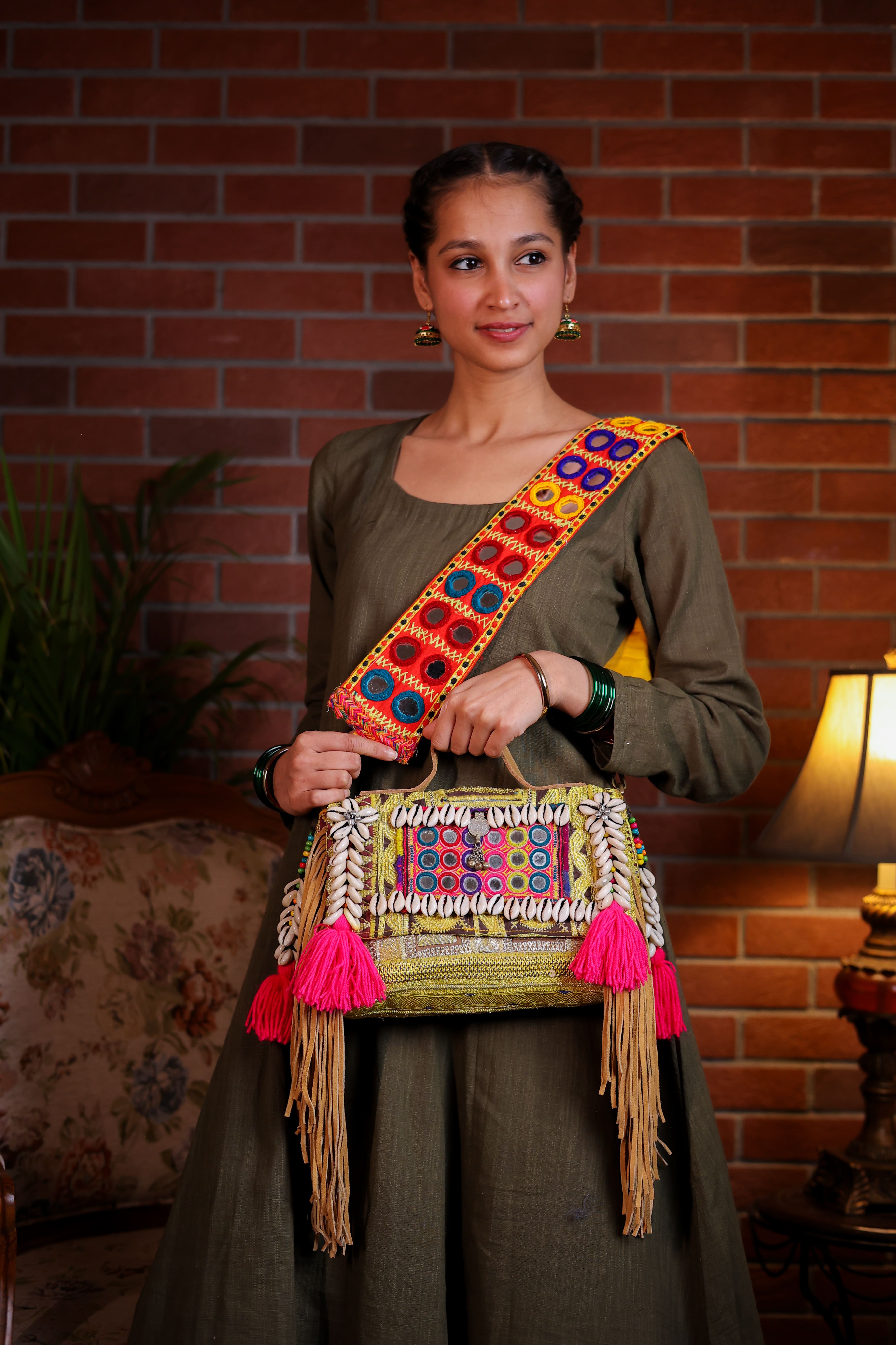 Chinmayi - Afghan Zari Mirror Strap Bag
