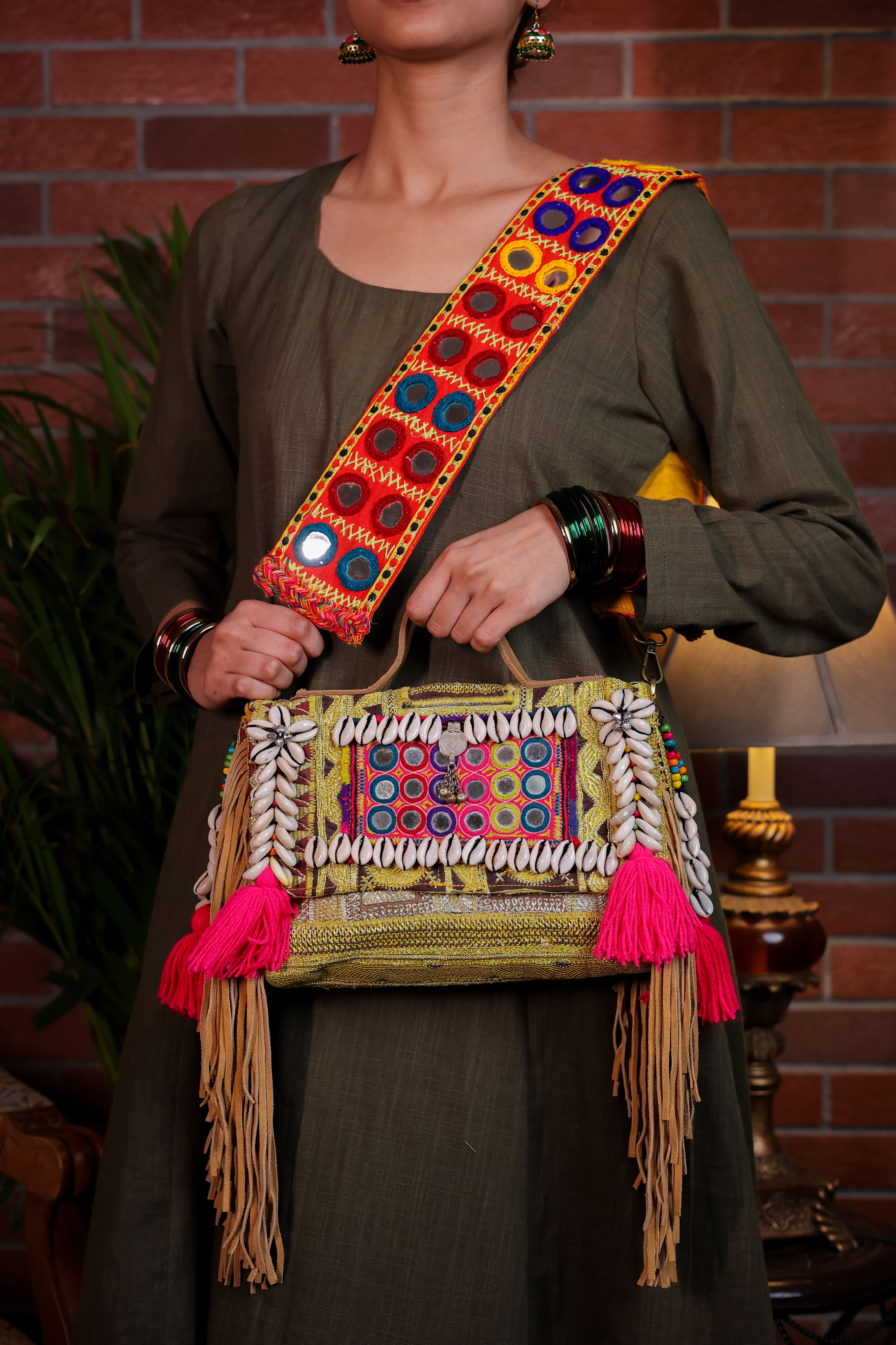 Chinmayi - Afghan Zari Mirror Strap Bag