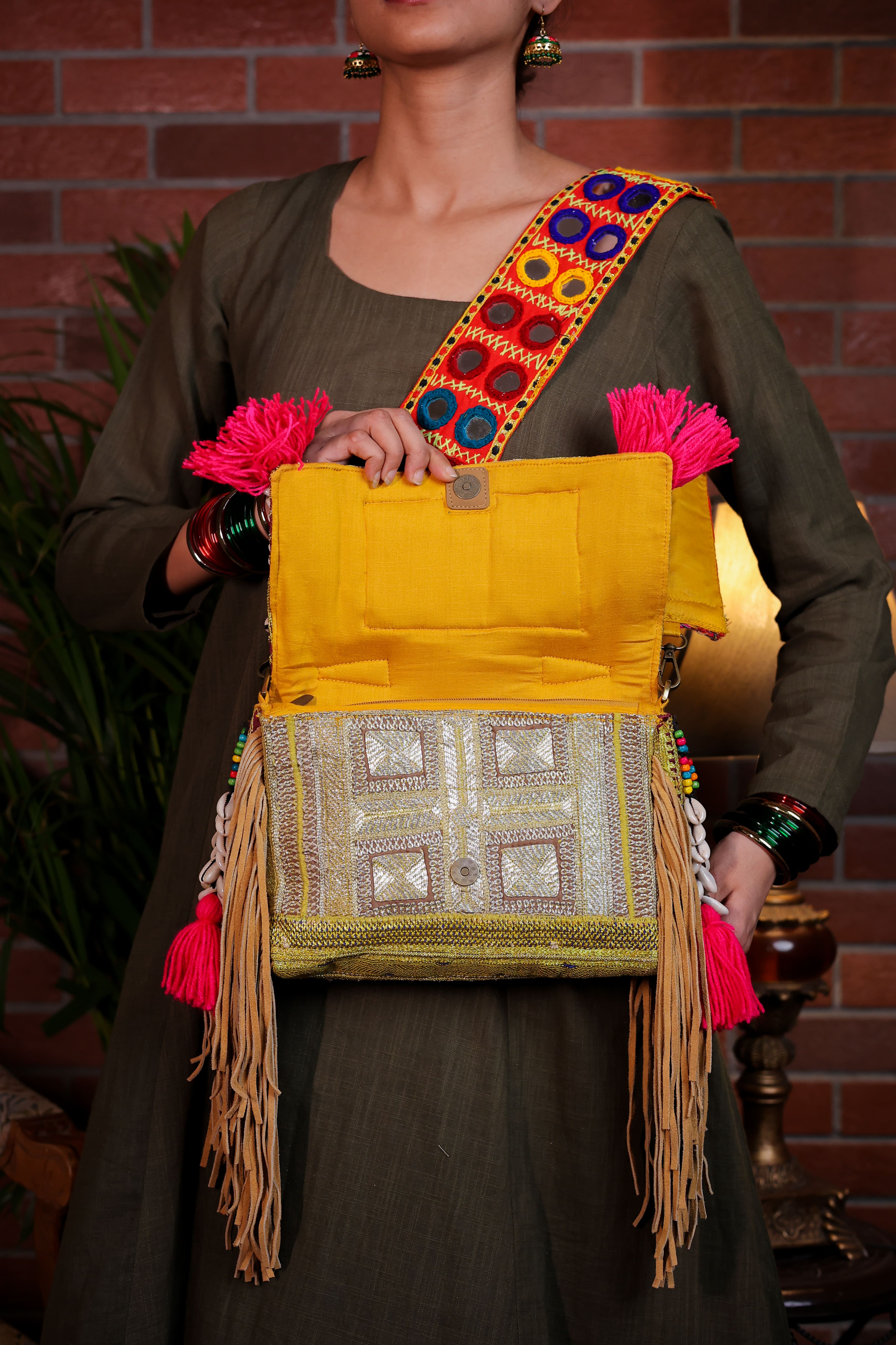 Chinmayi - Afghan Zari Mirror Strap Bag