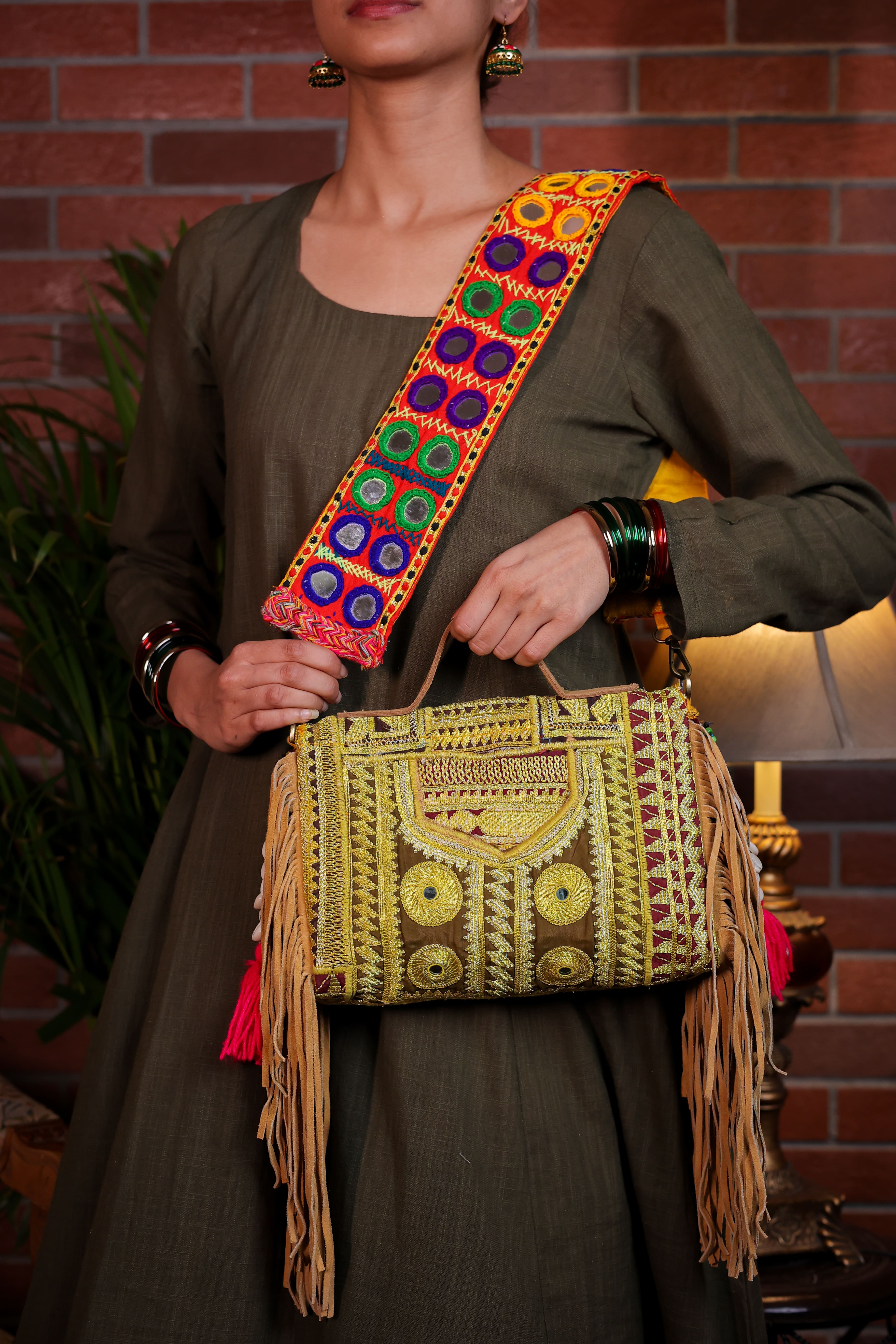Chinmayi - Afghan Zari Mirror Strap Bag