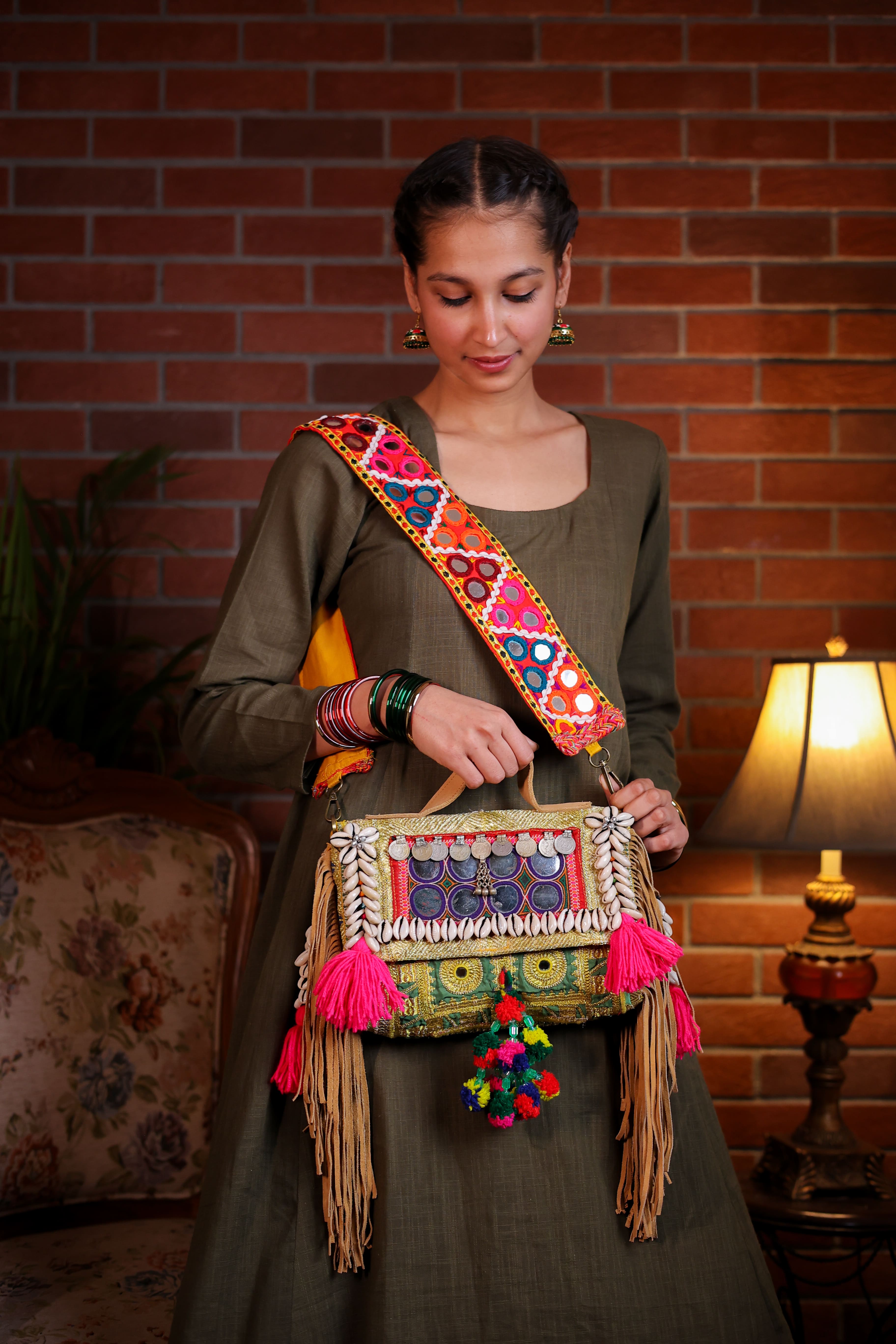 Bulbul - Afghan Zari Mirror Strap Bag