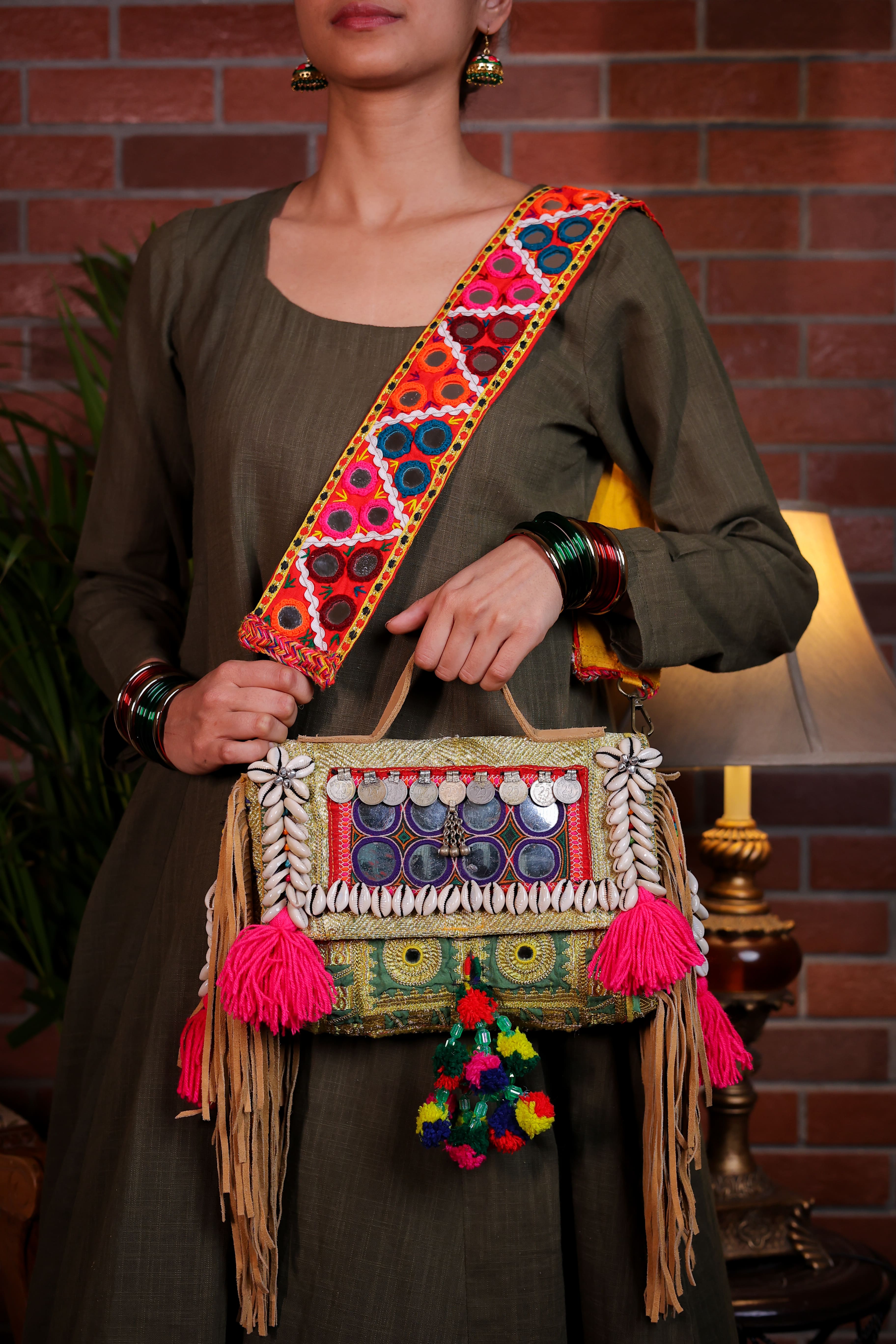 Bulbul - Afghan Zari Mirror Strap Bag