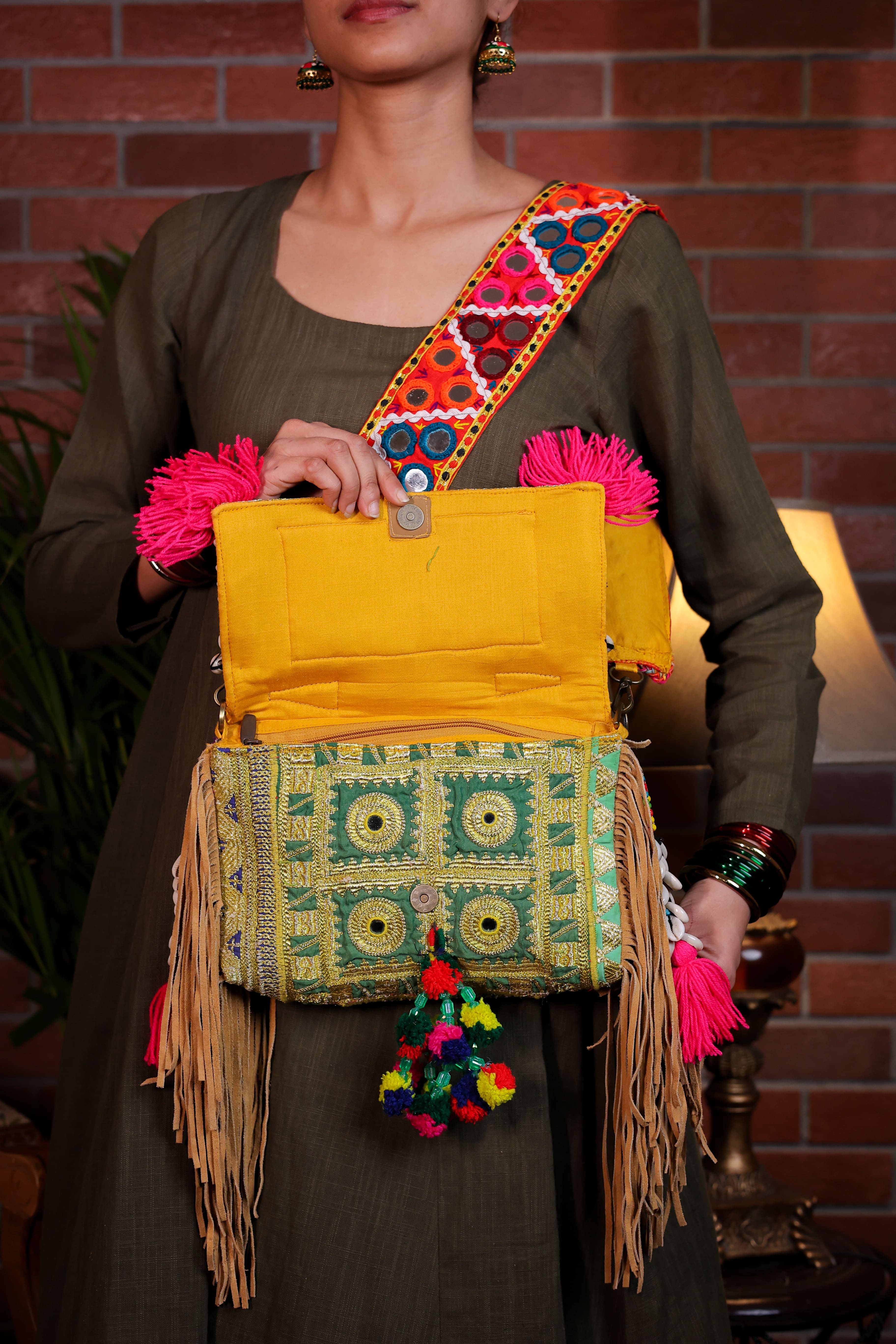 Bulbul - Afghan Zari Mirror Strap Bag
