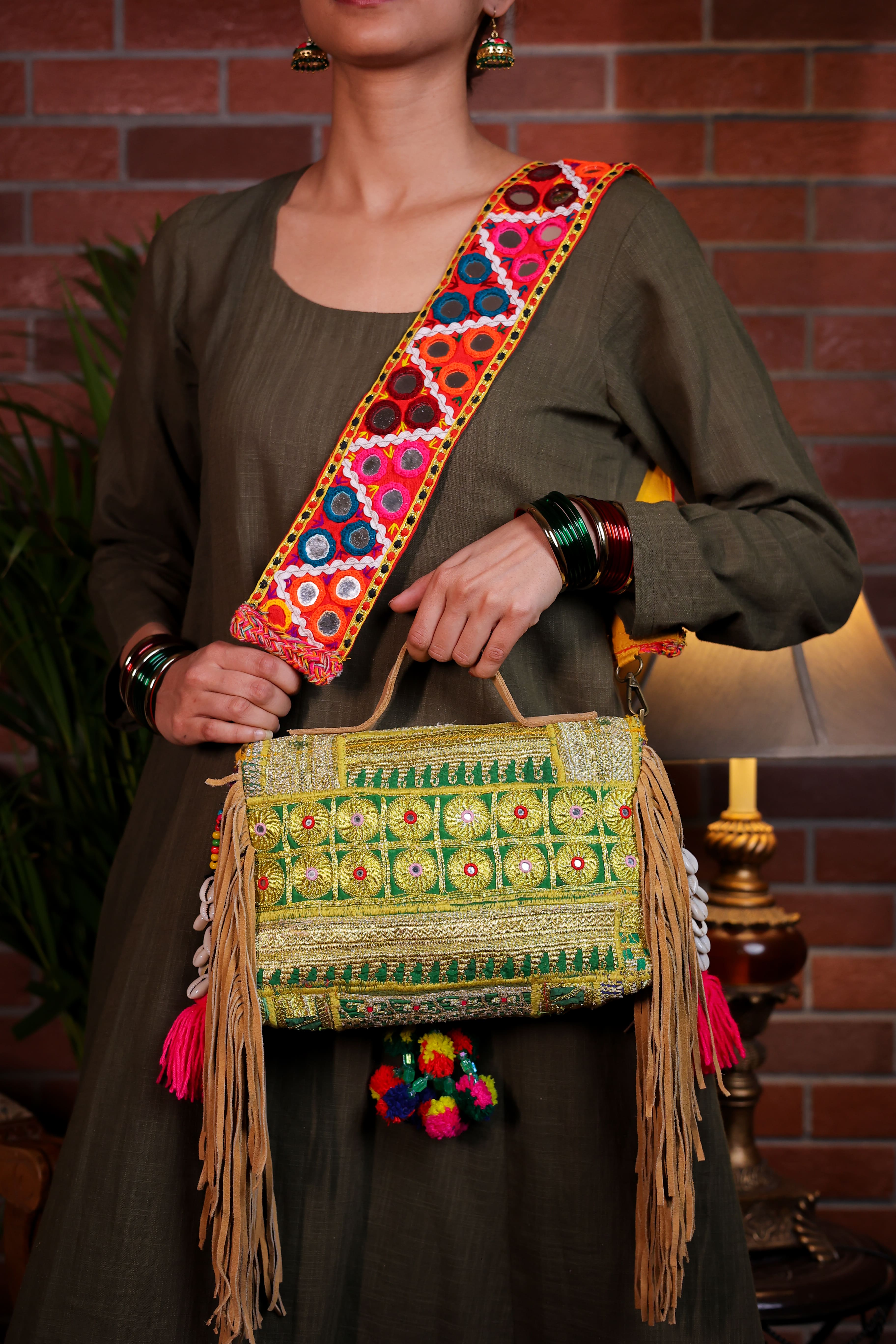 Bulbul - Afghan Zari Mirror Strap Bag