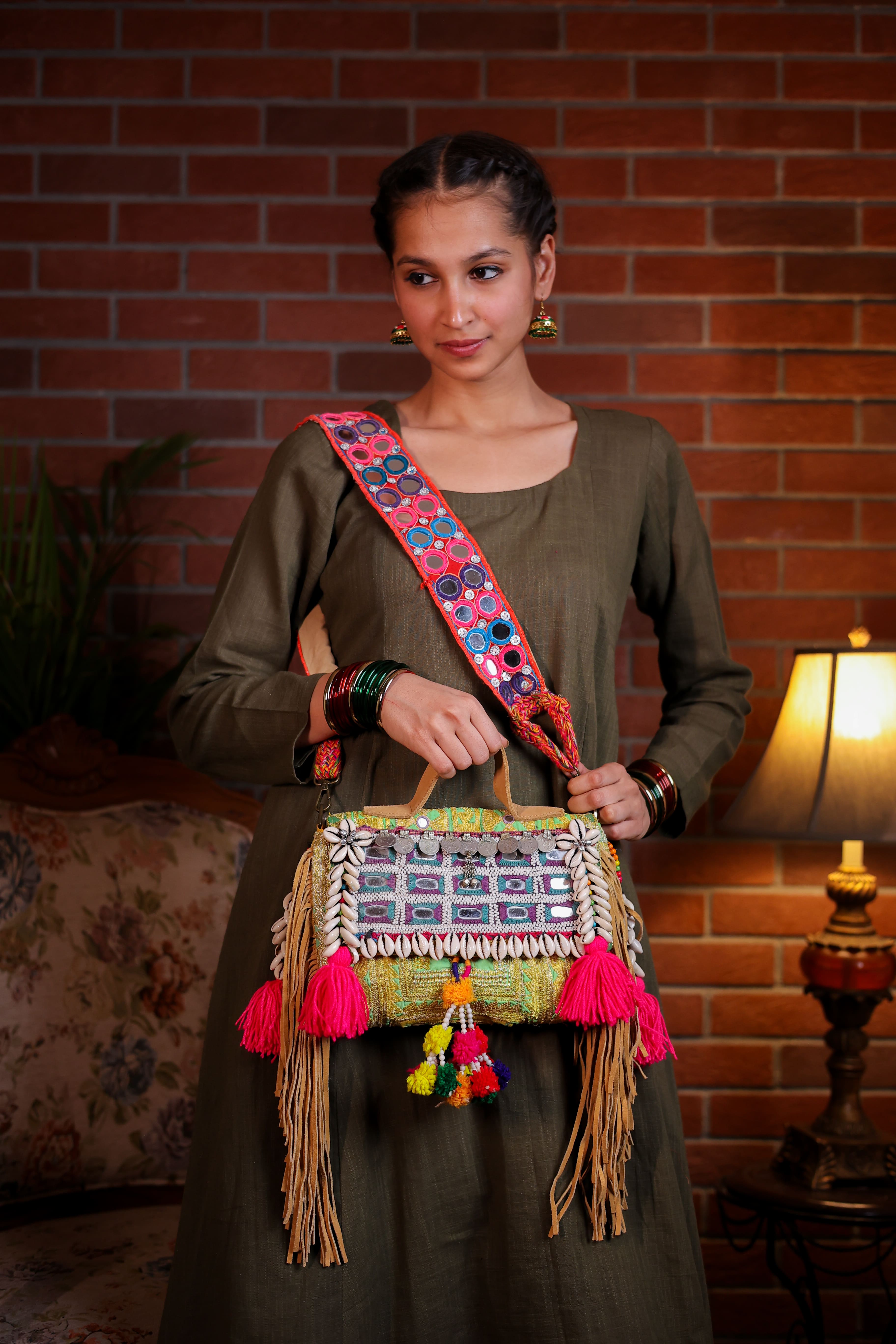 Roshni - Afghan Zari Mirror Strap Bag