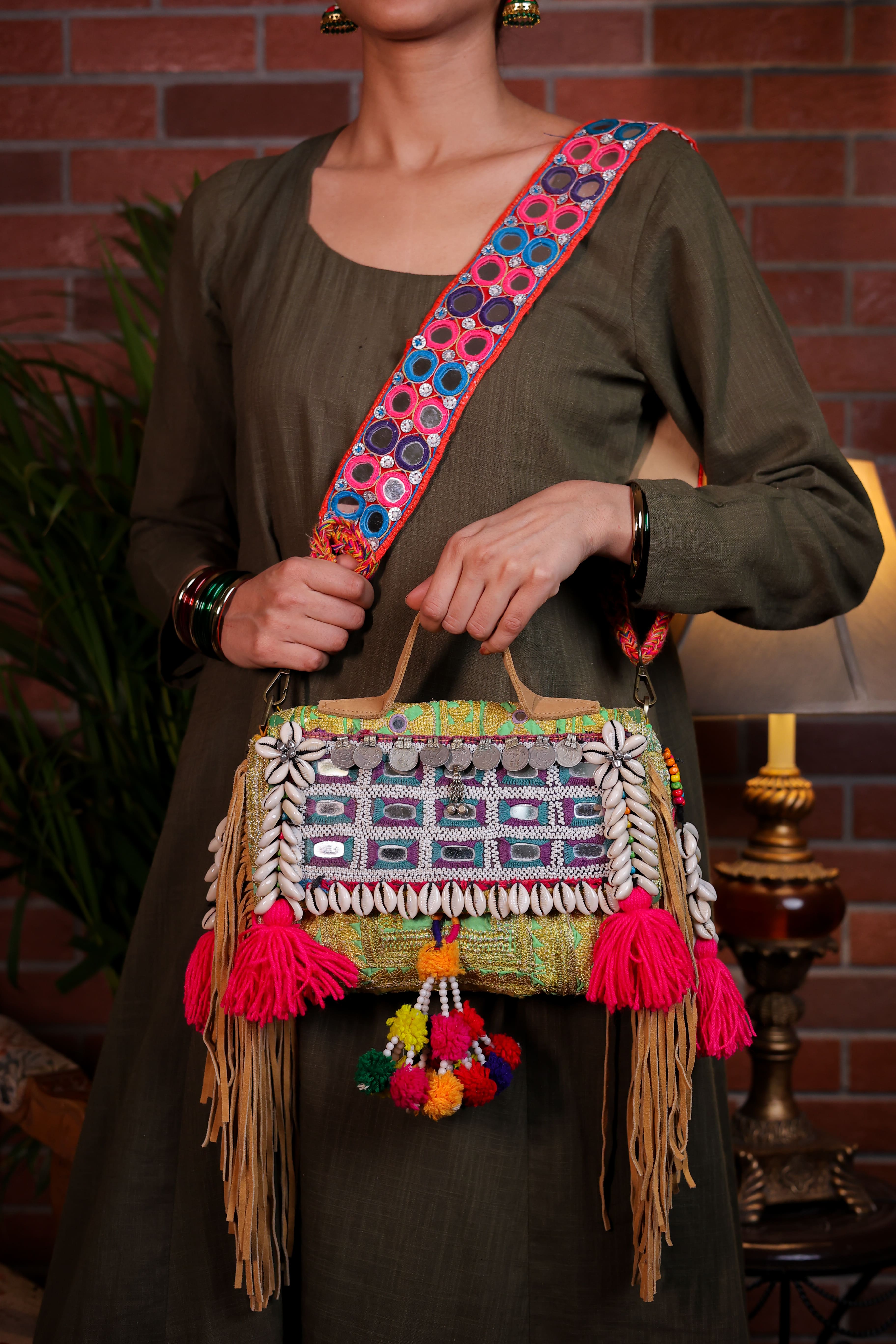 Roshni - Afghan Zari Mirror Strap Bag