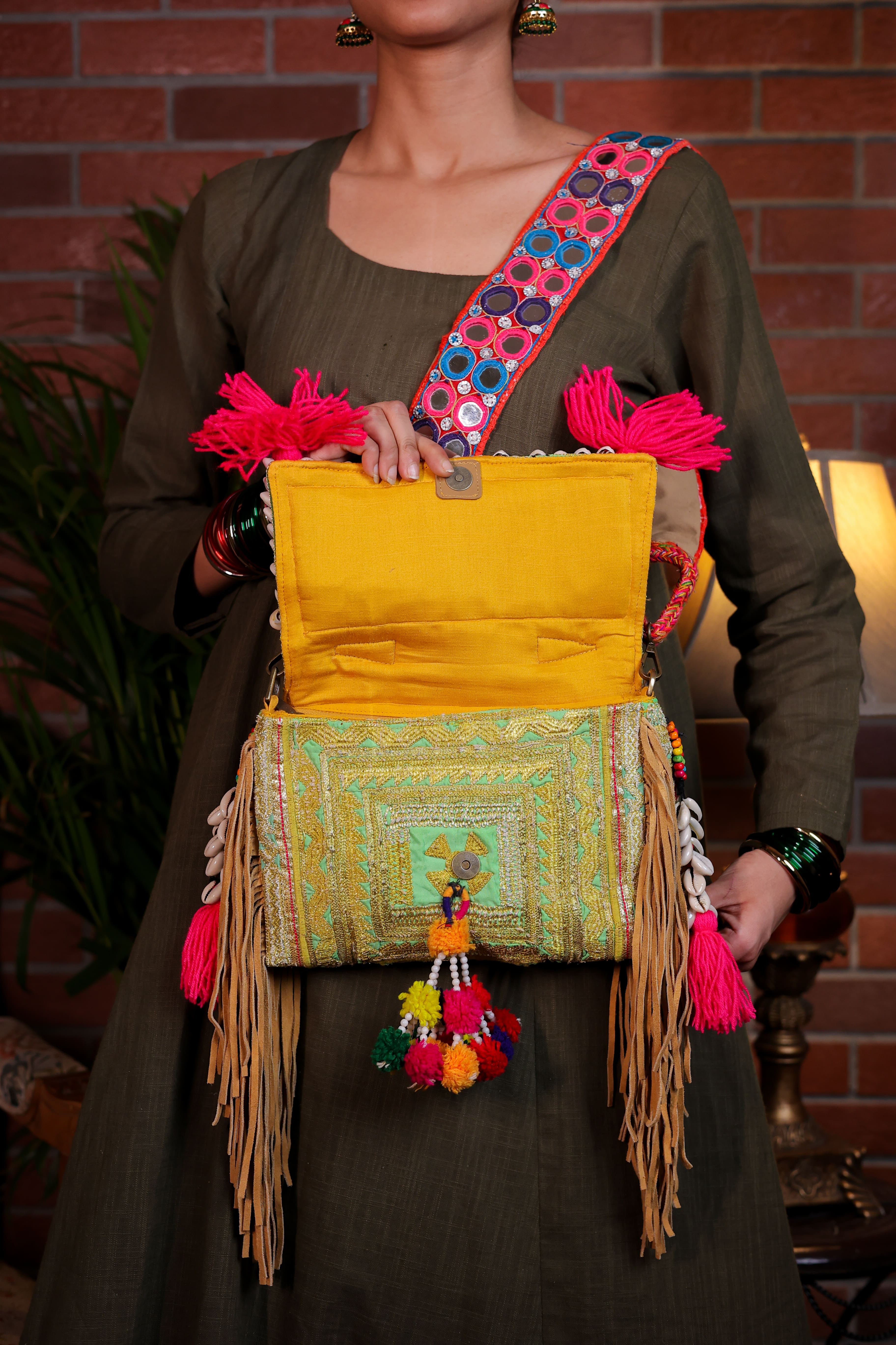 Roshni - Afghan Zari Mirror Strap Bag