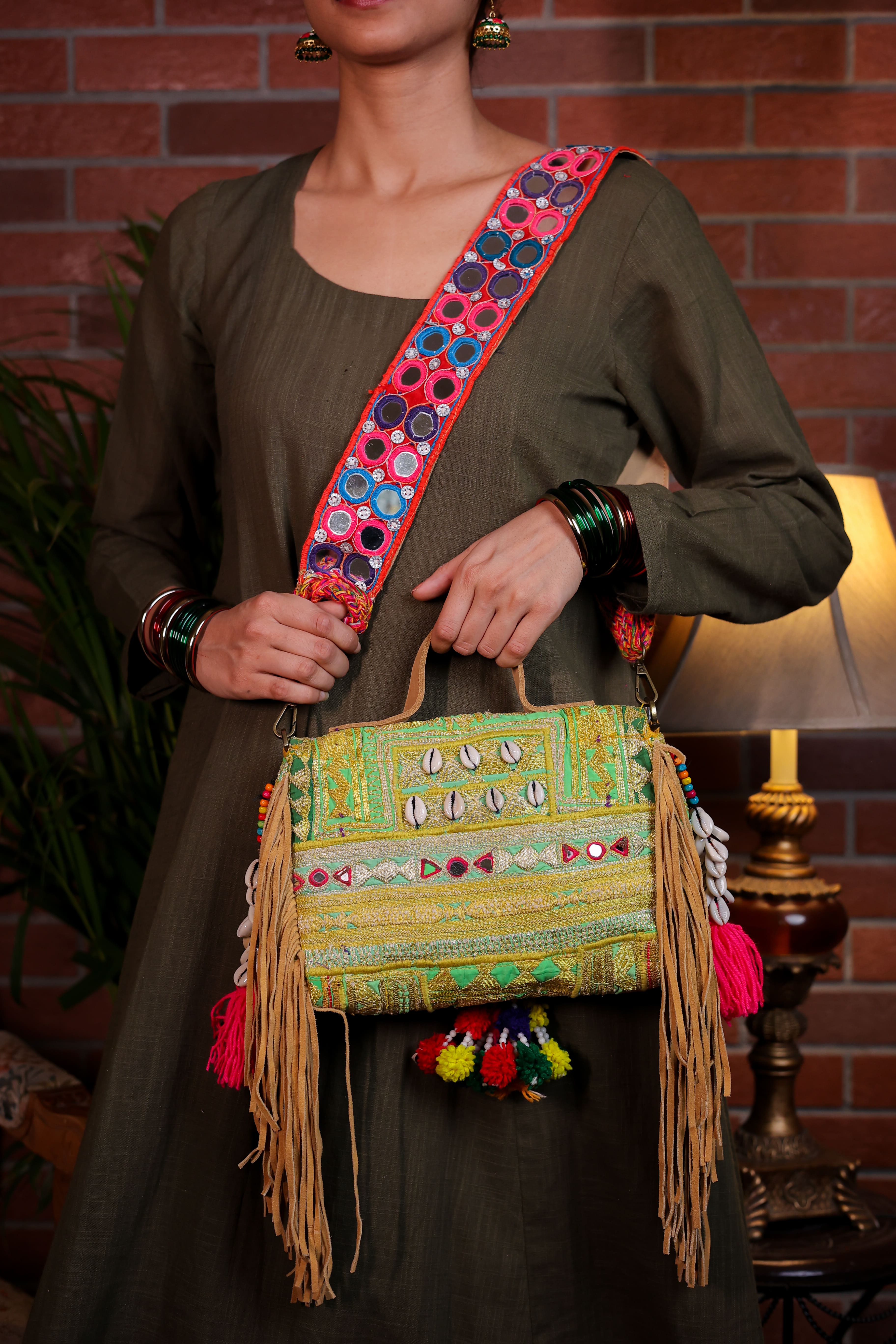 Roshni - Afghan Zari Mirror Strap Bag