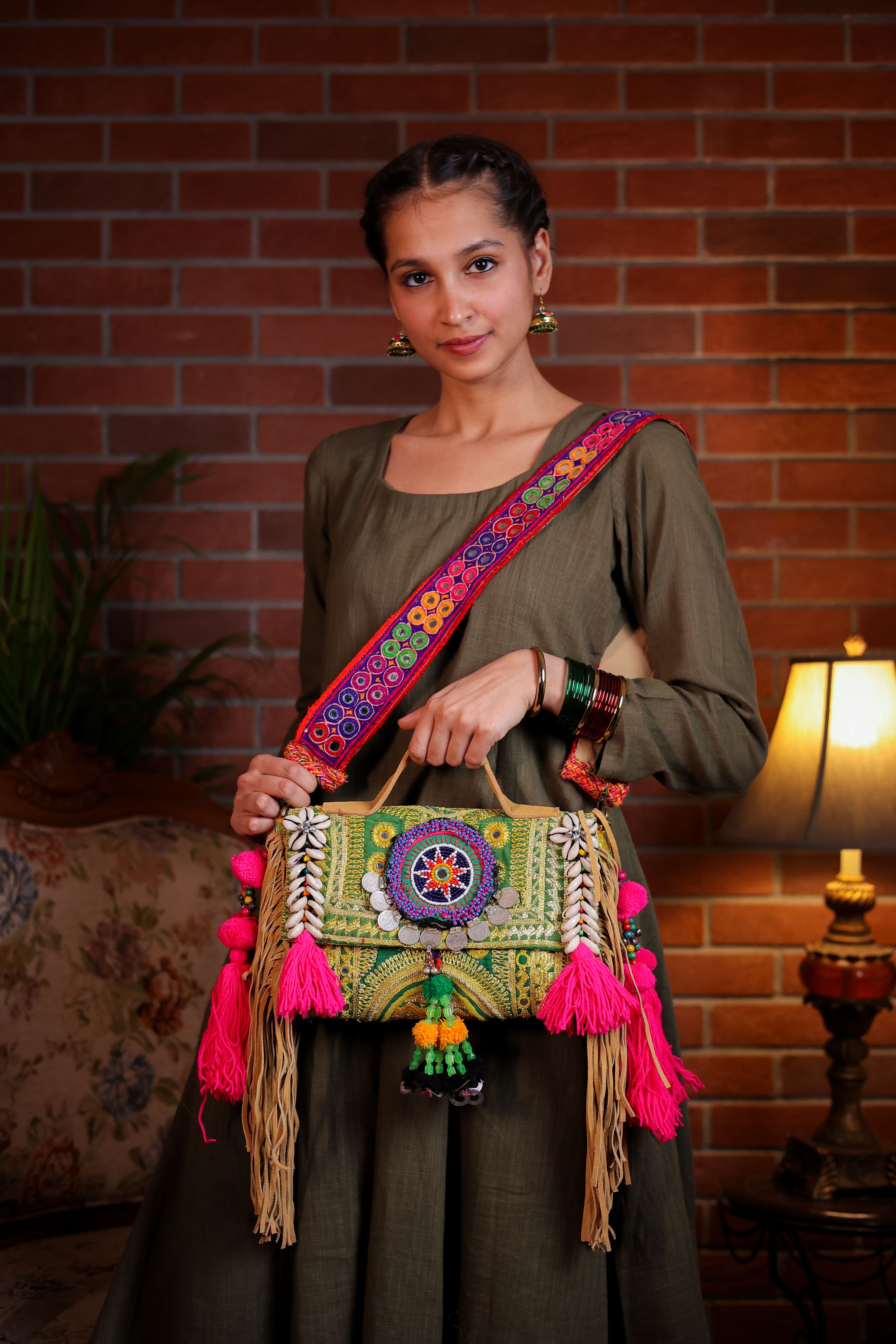 Illahi - Afghan Zari Mirror Strap Bag
