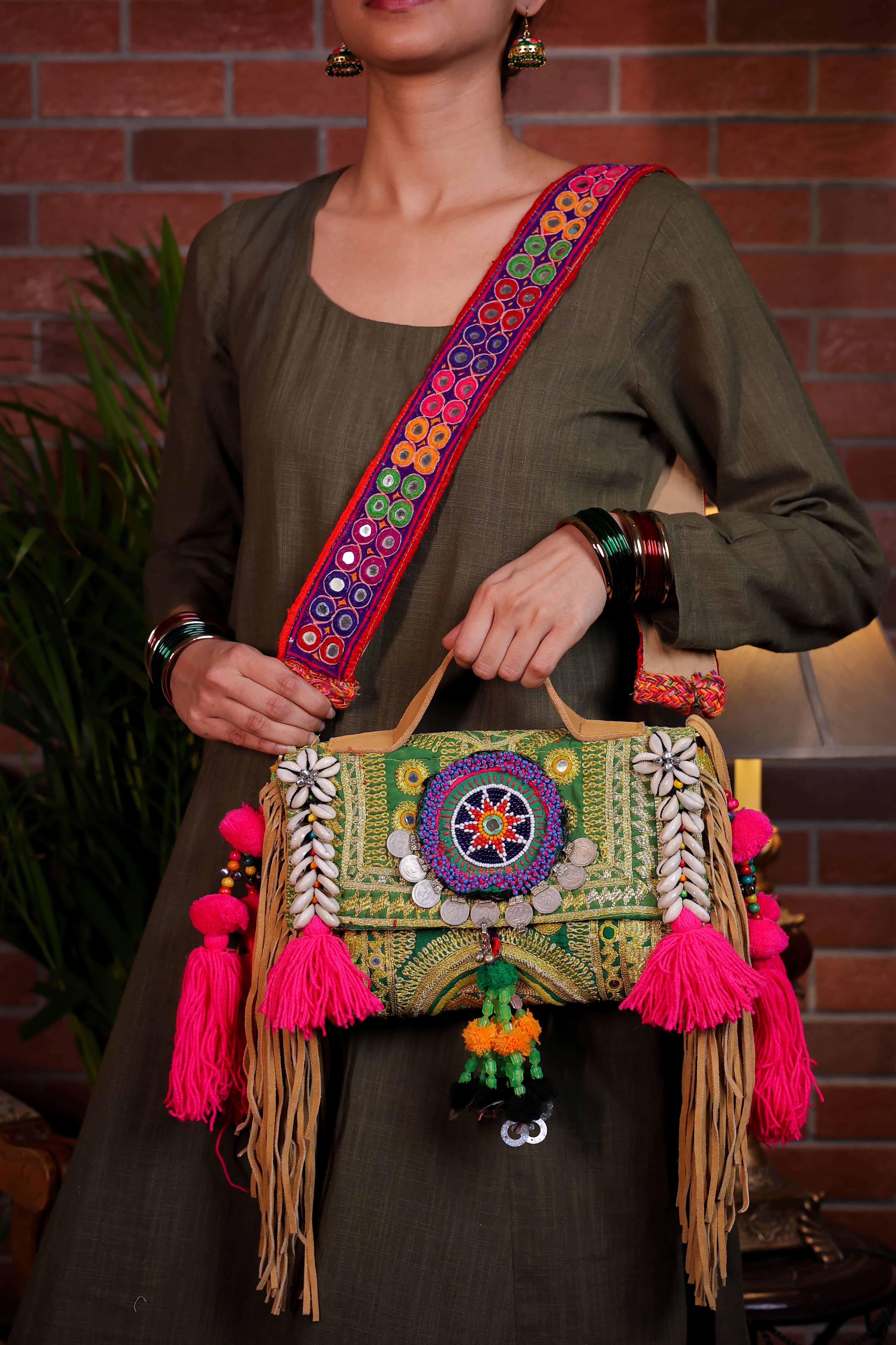 Illahi - Afghan Zari Mirror Strap Bag