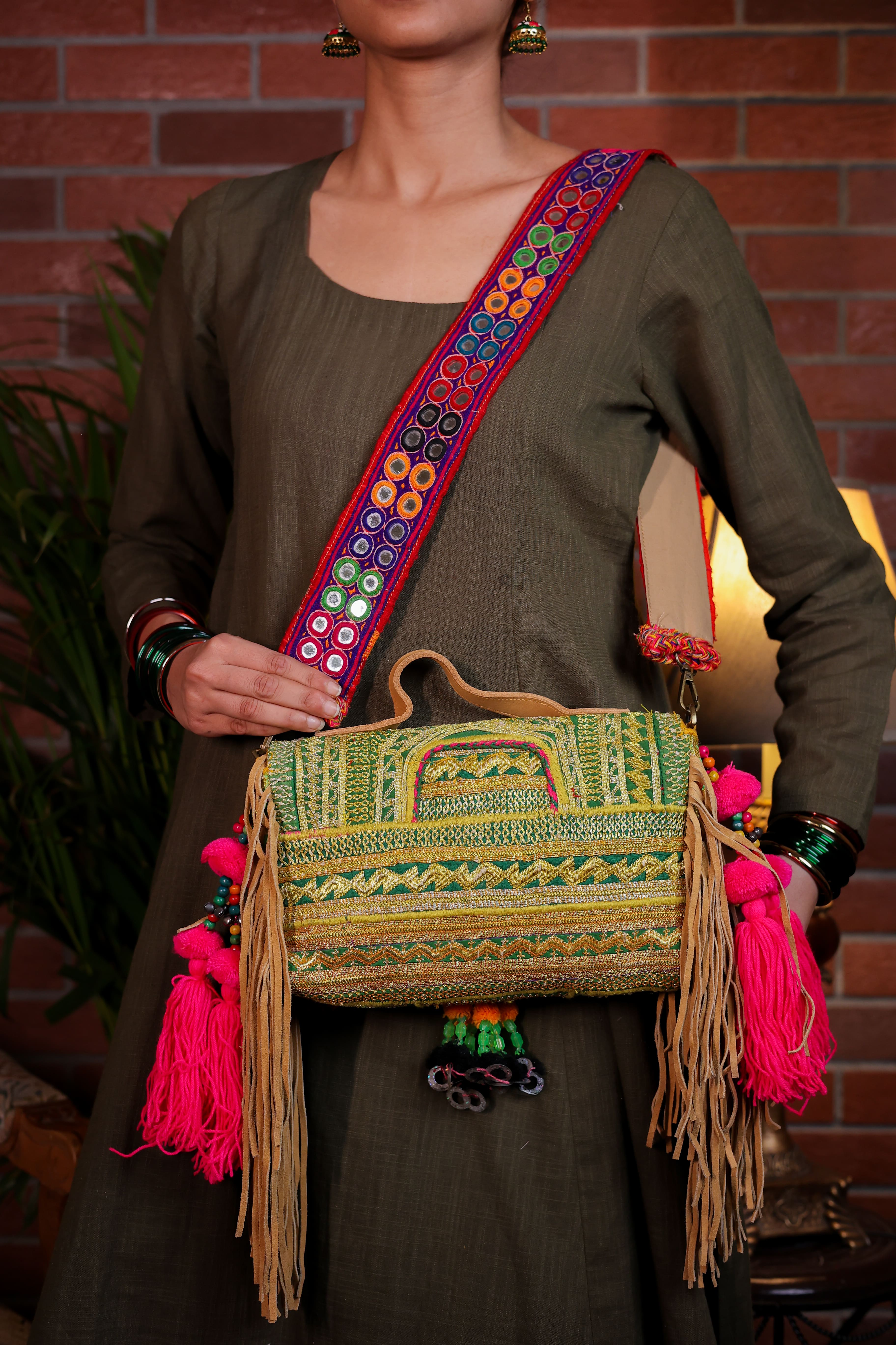 Illahi - Afghan Zari Mirror Strap Bag